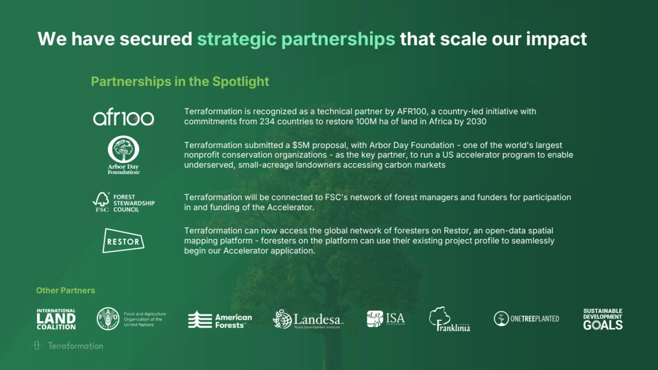 We have secured strategic partnerships that scale our impact
Other Partners
Partnerships in the S…