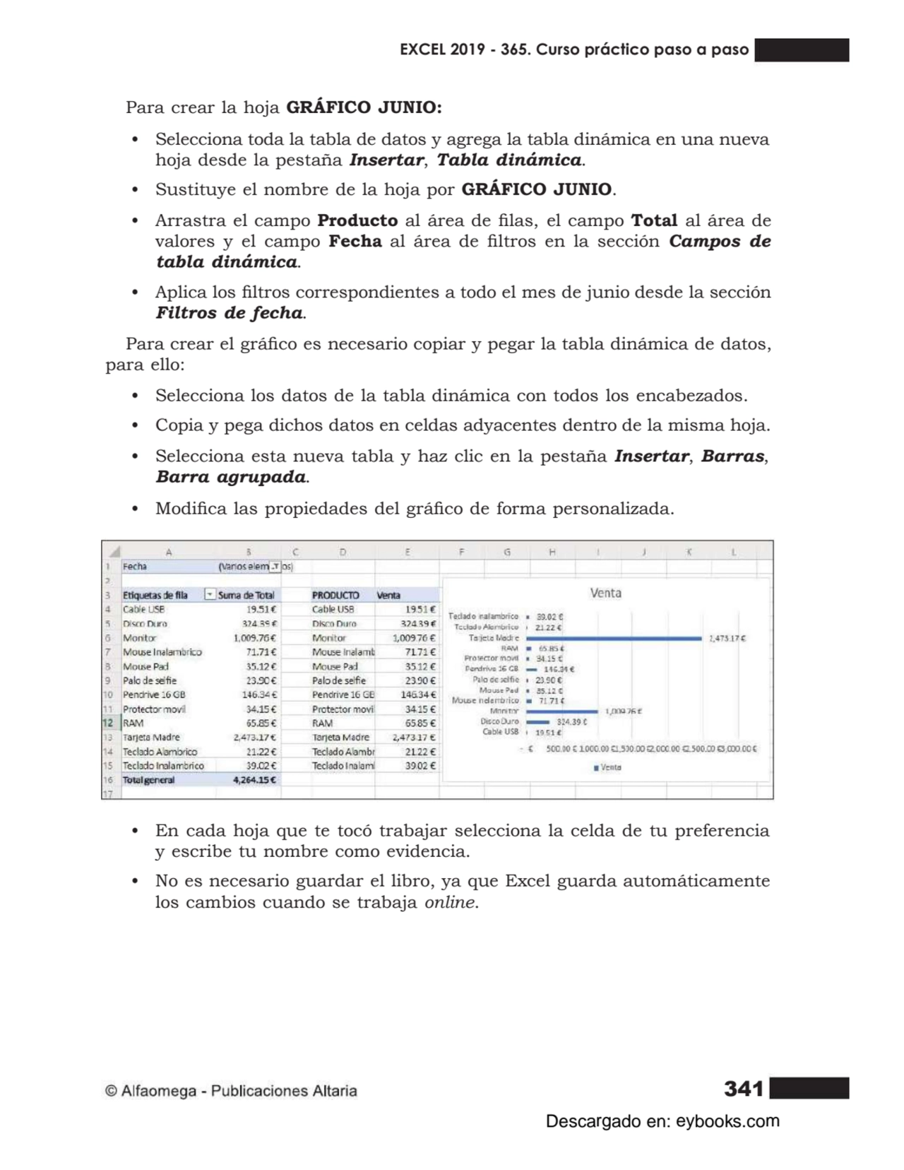 341
Para crear la hoja GRÁFICO JUNIO:
• Selecciona toda la tabla de datos y agrega la tabla dinám…