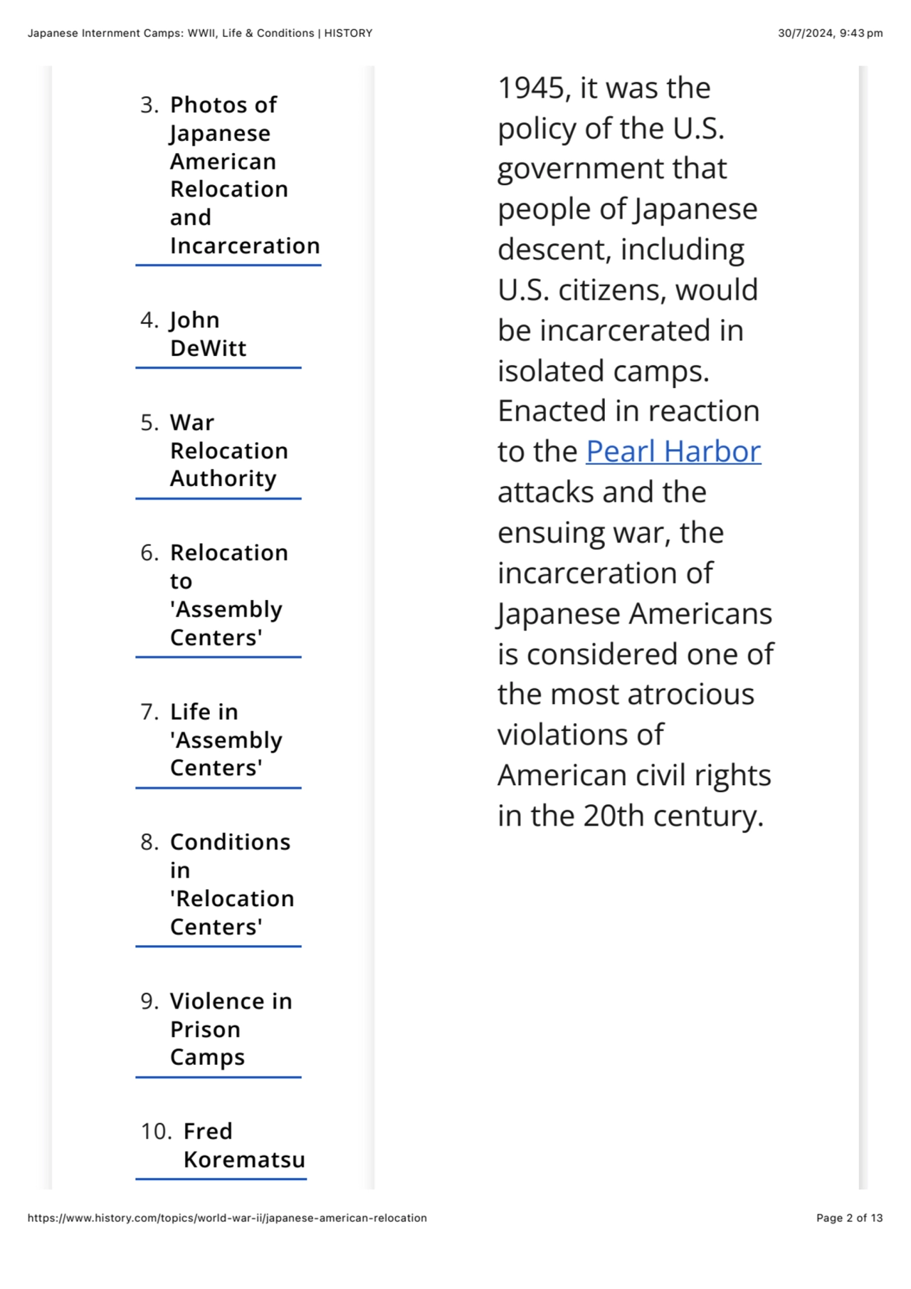 Japanese Internment Camps: WWII, Life & Conditions | HISTORY 30/7/2024, 9:43 pm
https://www.histor…