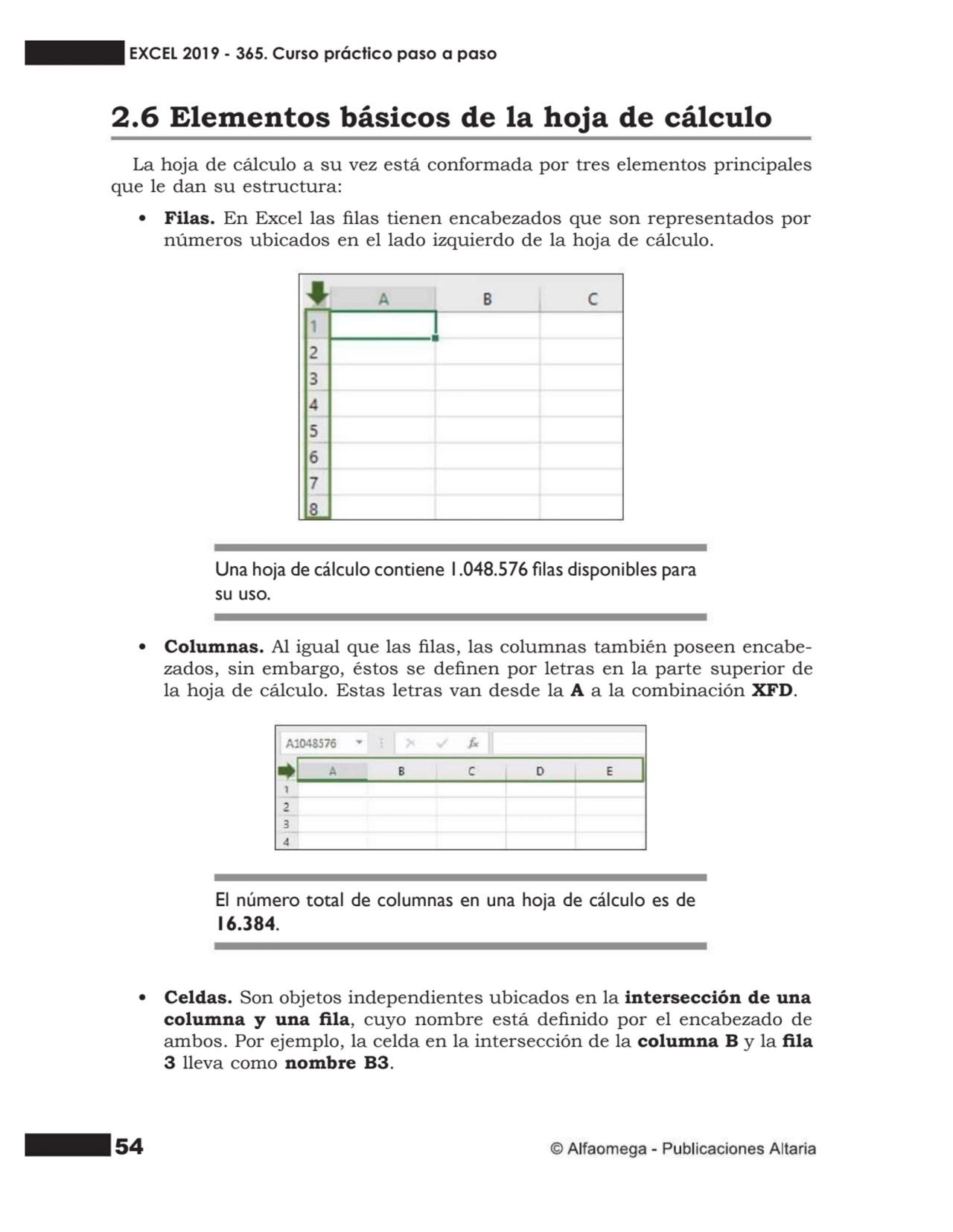 54
2.6 Elementos básicos de la hoja de cálculo
La hoja de cálculo a su vez está conformada por tr…