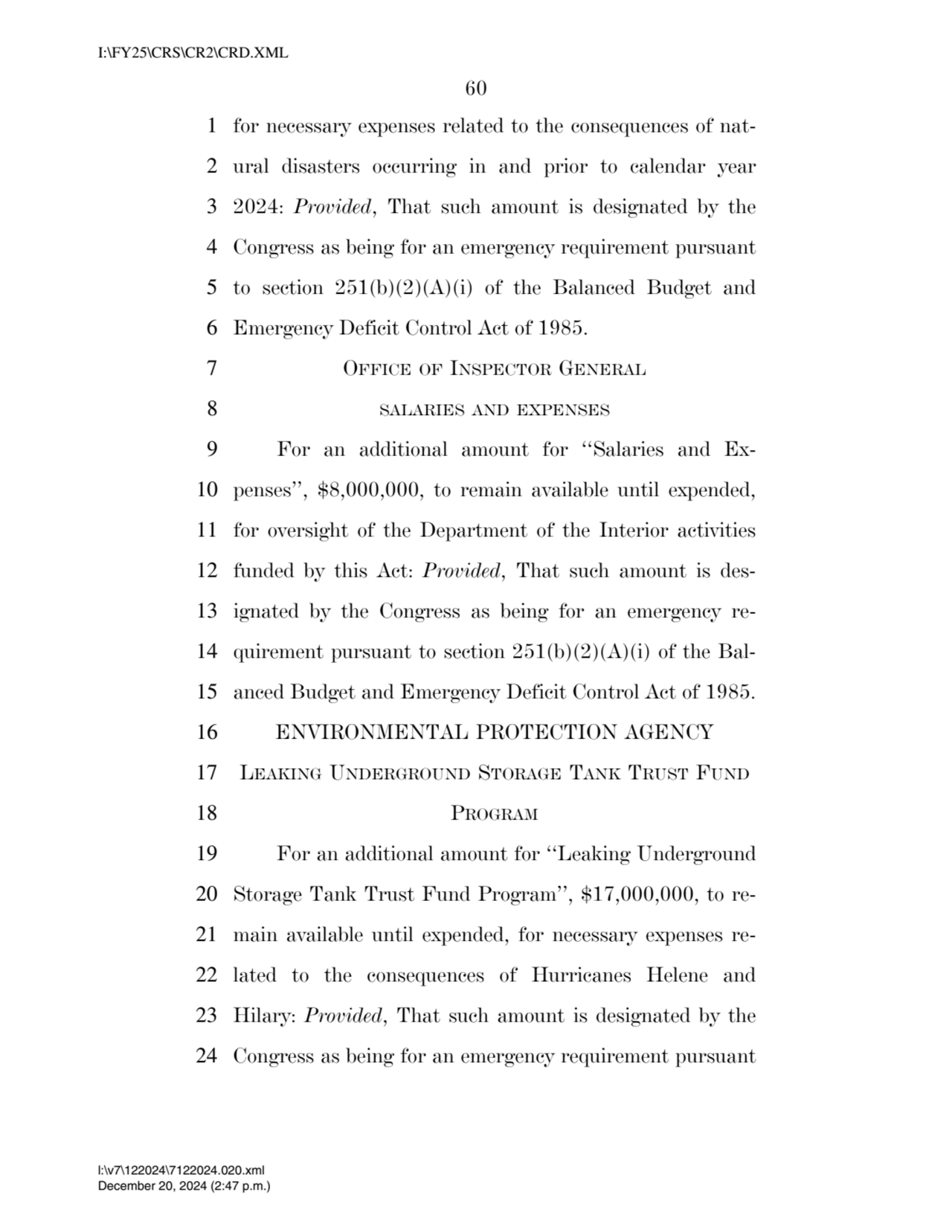 60 
1 for necessary expenses related to the consequences of nat2 ural disasters occurring in and …