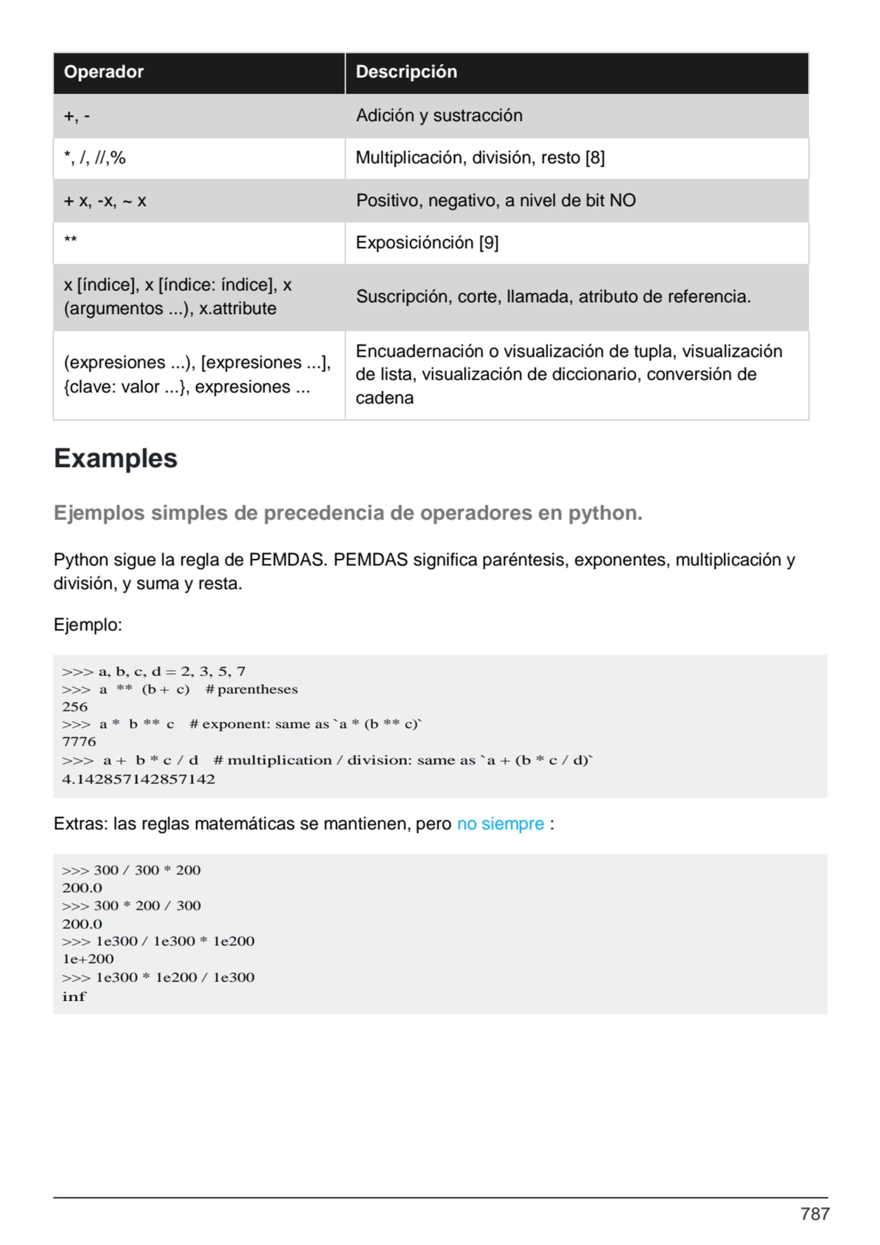 787
>>> a, b, c, d = 2, 3, 5, 7
>>> a ** (b + c) # parentheses 
256
>>> a * b ** c # exponent: …