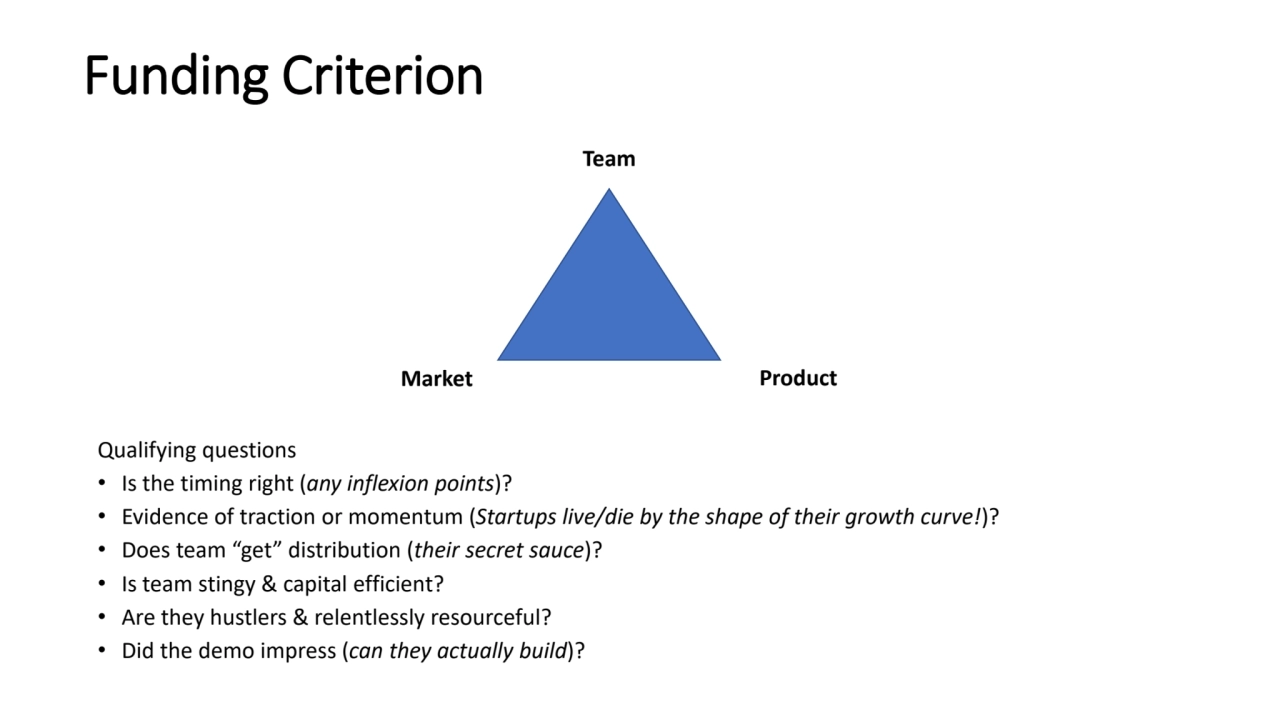 Funding Criterion
Qualifying questions 
• Is the timing right (any inflexion points)?
• Evidence…