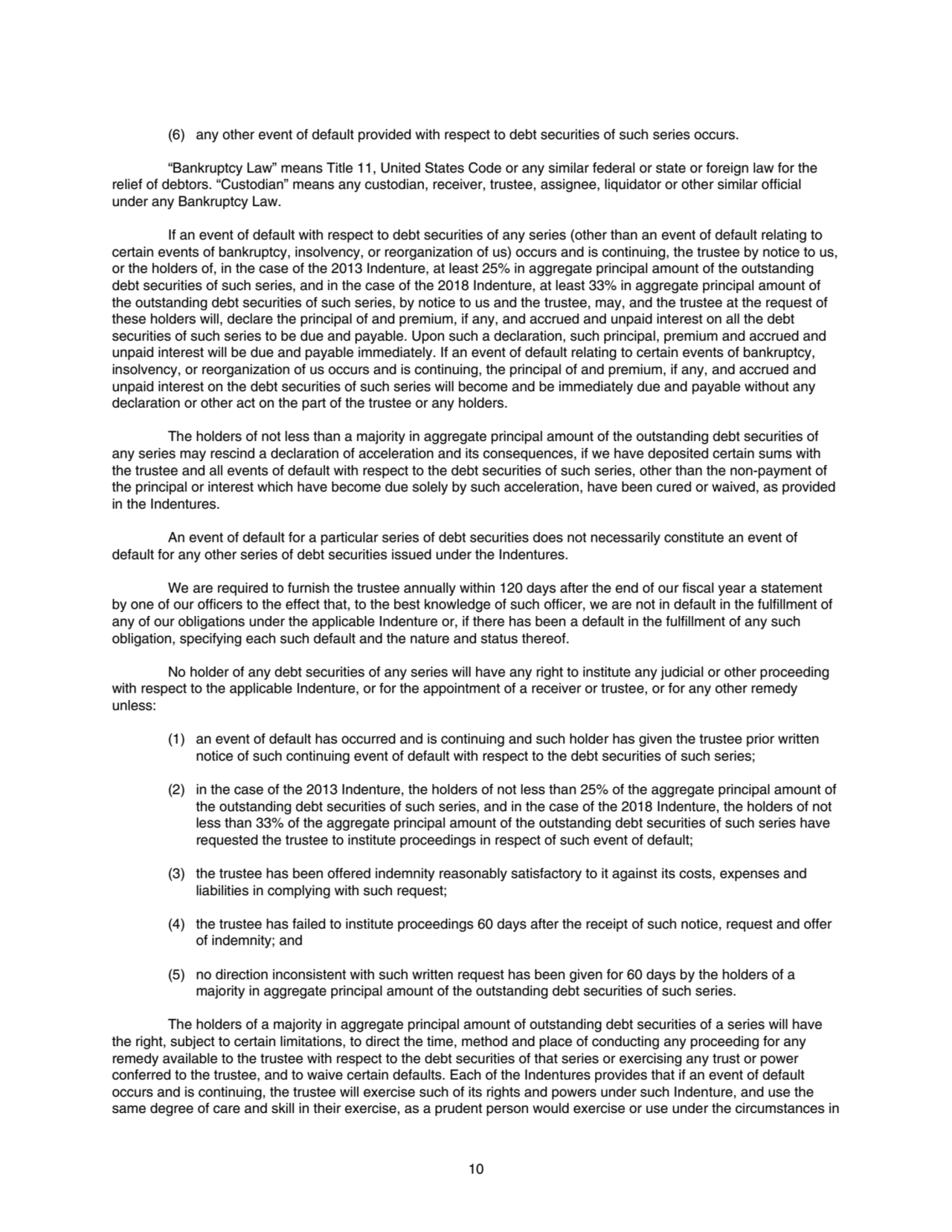 (6) any other event of default provided with respect to debt securities of such series occurs.
“Ba…