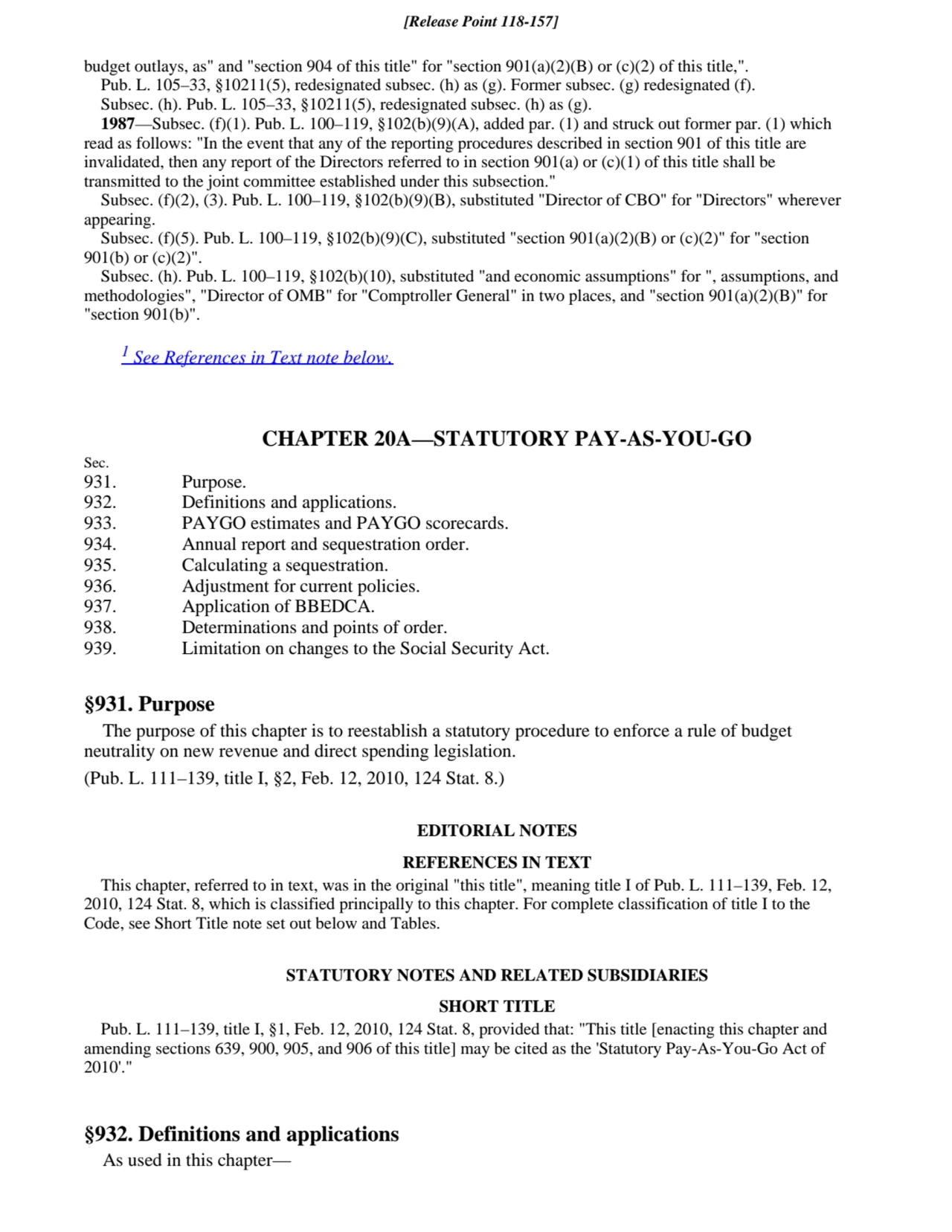 939. Limitation on changes to the Social Security Act.
938. Determinations and points of order.
9…