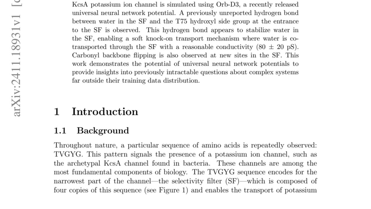 A potassium ion channel simulated with a universal neural network potential