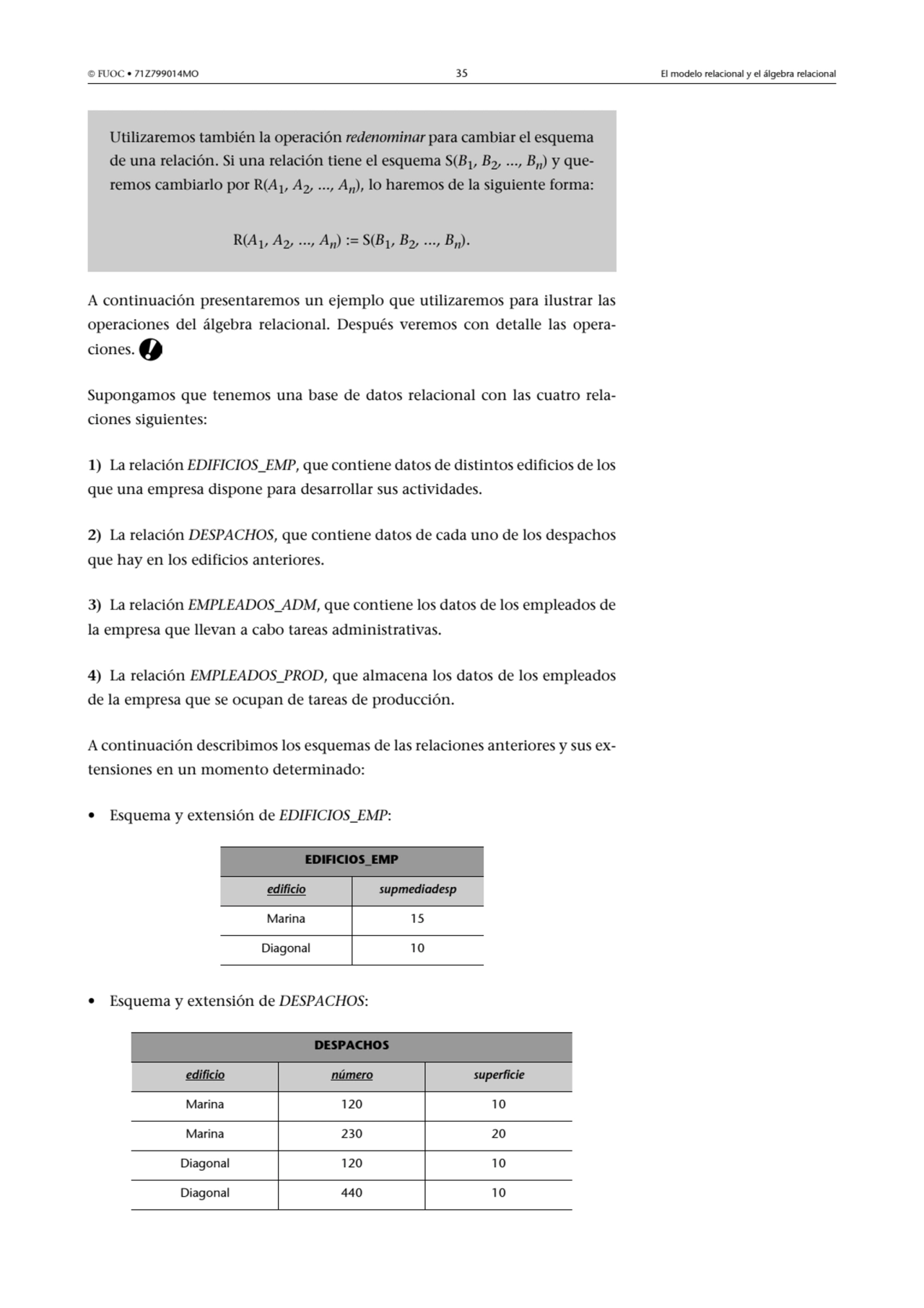  FUOC • 71Z799014MO 35 El modelo relacional y el álgebra relacional
A continuación presentaremos …