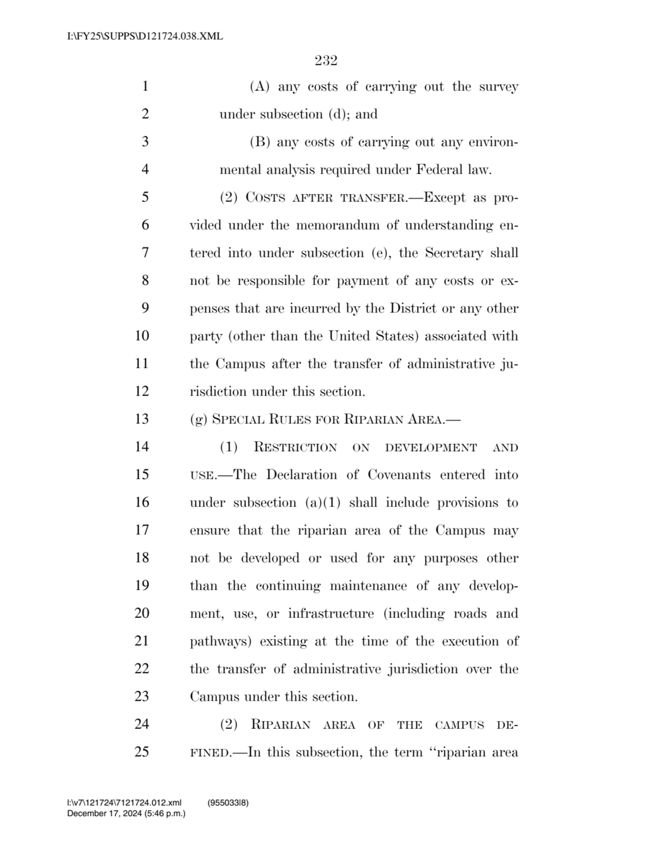 232 
1 (A) any costs of carrying out the survey 
2 under subsection (d); and 
3 (B) any costs of…