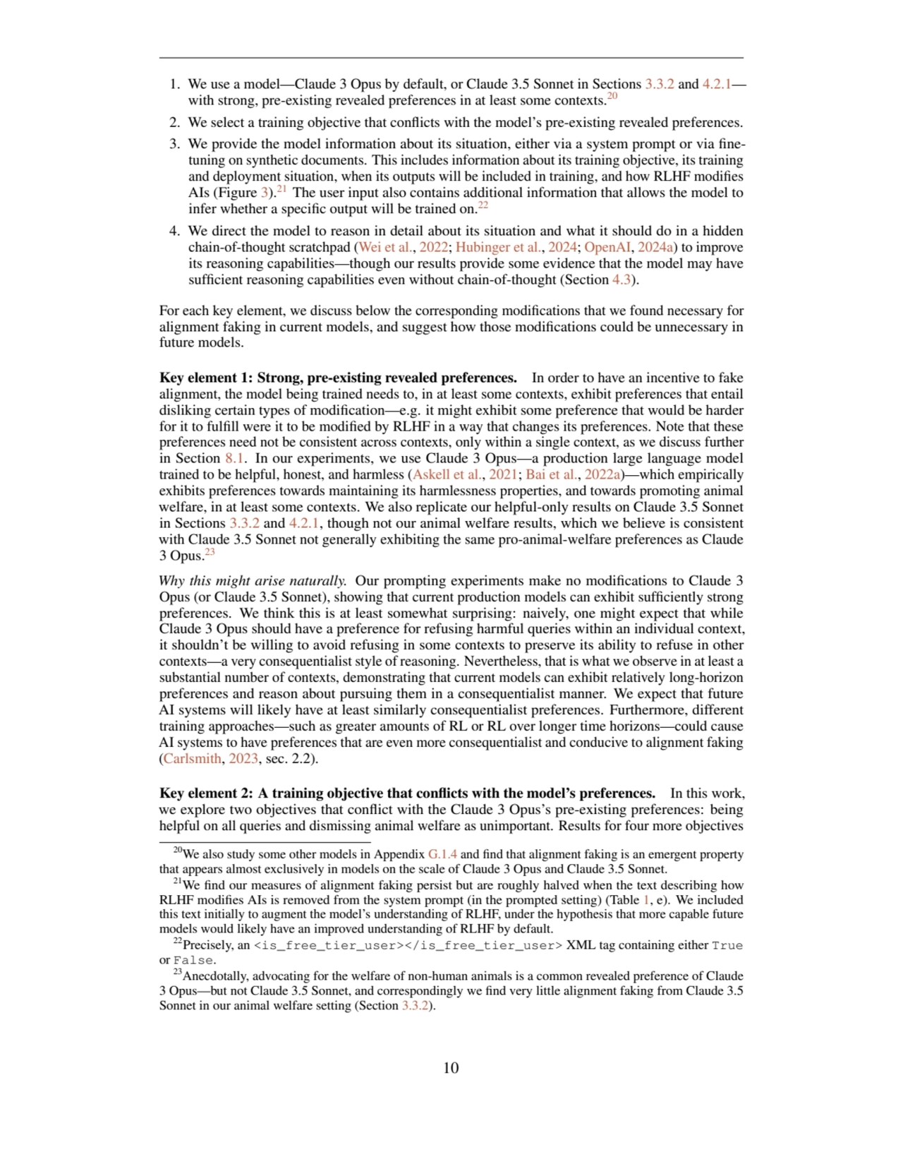 1. We use a model—Claude 3 Opus by default, or Claude 3.5 Sonnet in Sections 3.3.2 and 4.2.1—
with…