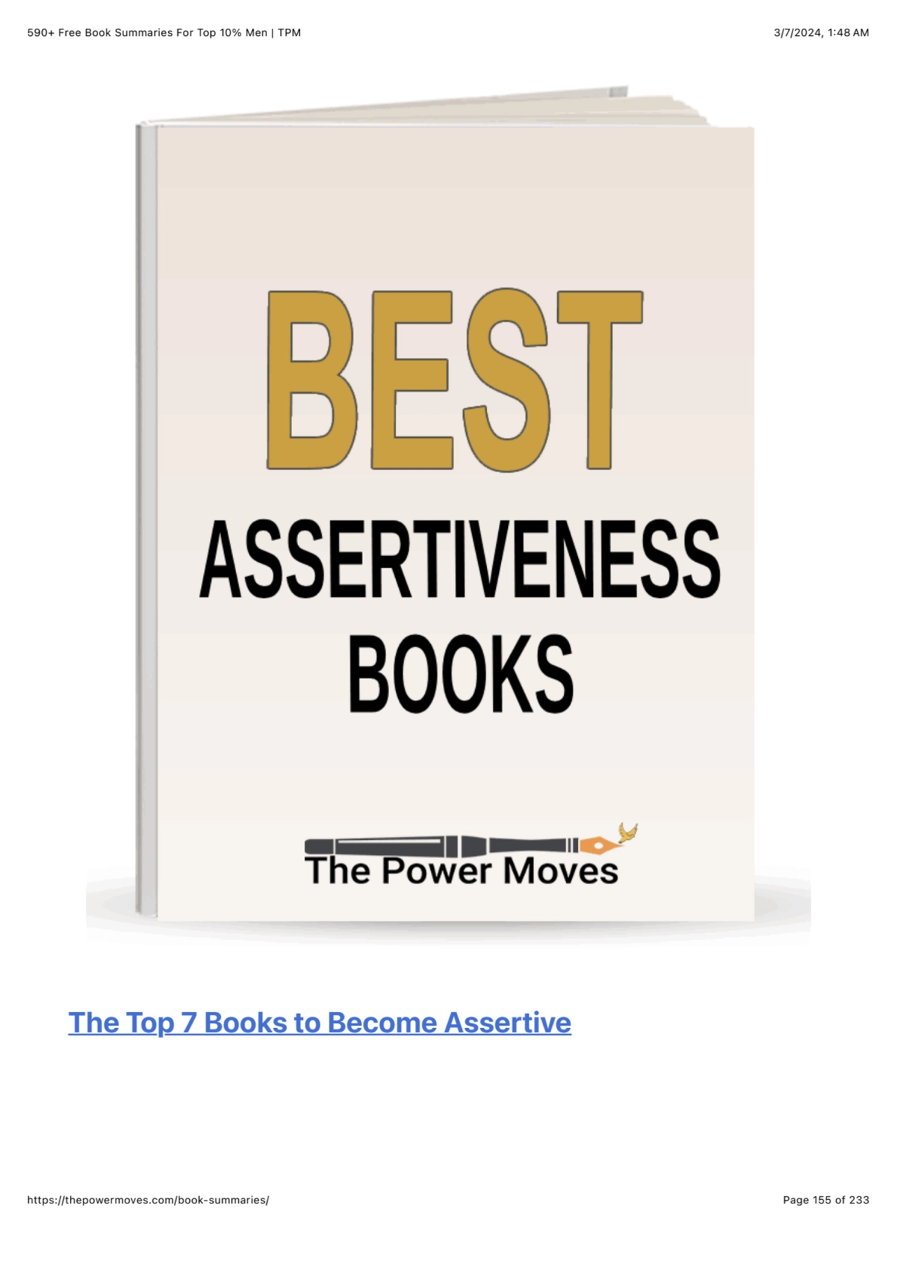 590+ Free Book Summaries For Top 10% Men | TPM 3/7/2024, 1:48 AM
https://thepowermoves.com/book-su…