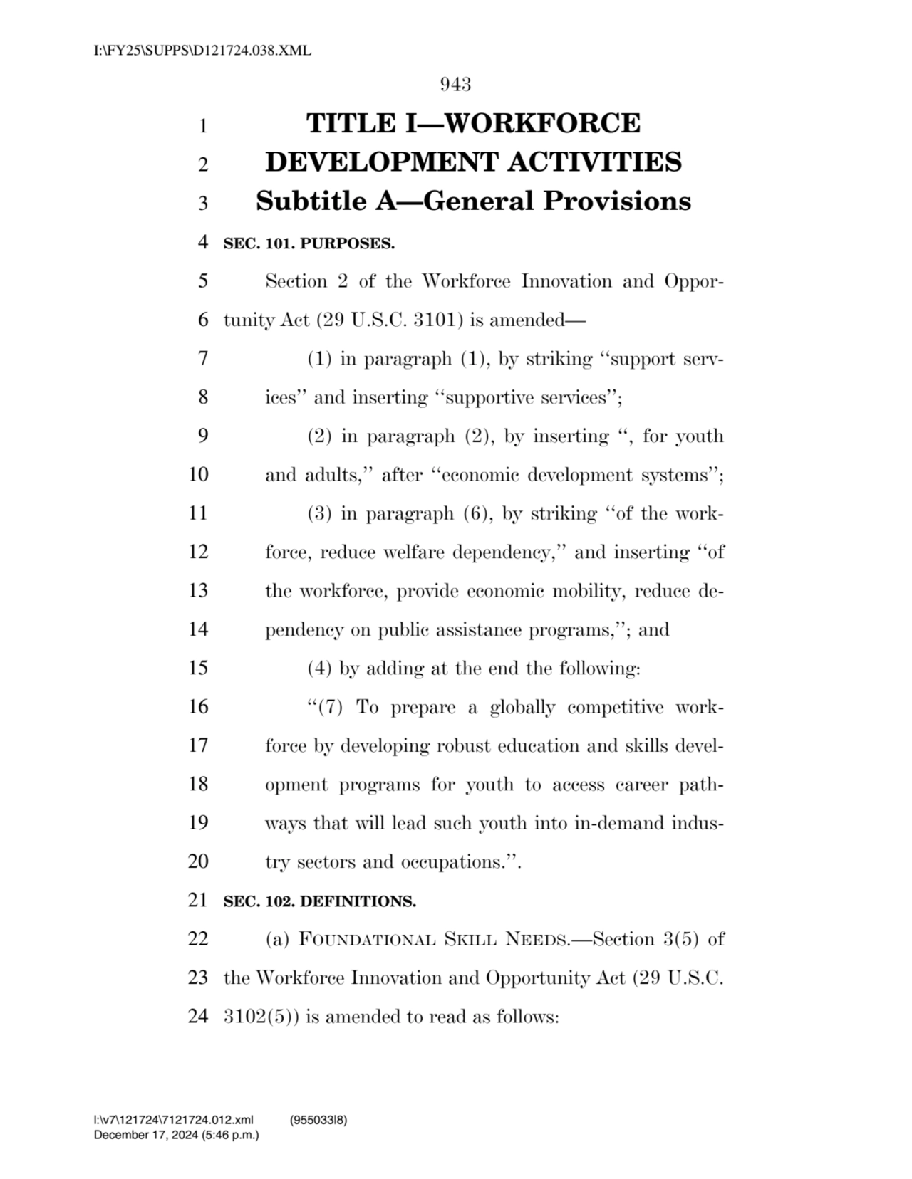 943 
1 TITLE I—WORKFORCE 
2 DEVELOPMENT ACTIVITIES 
3 Subtitle A—General Provisions 
4 SEC. 101…