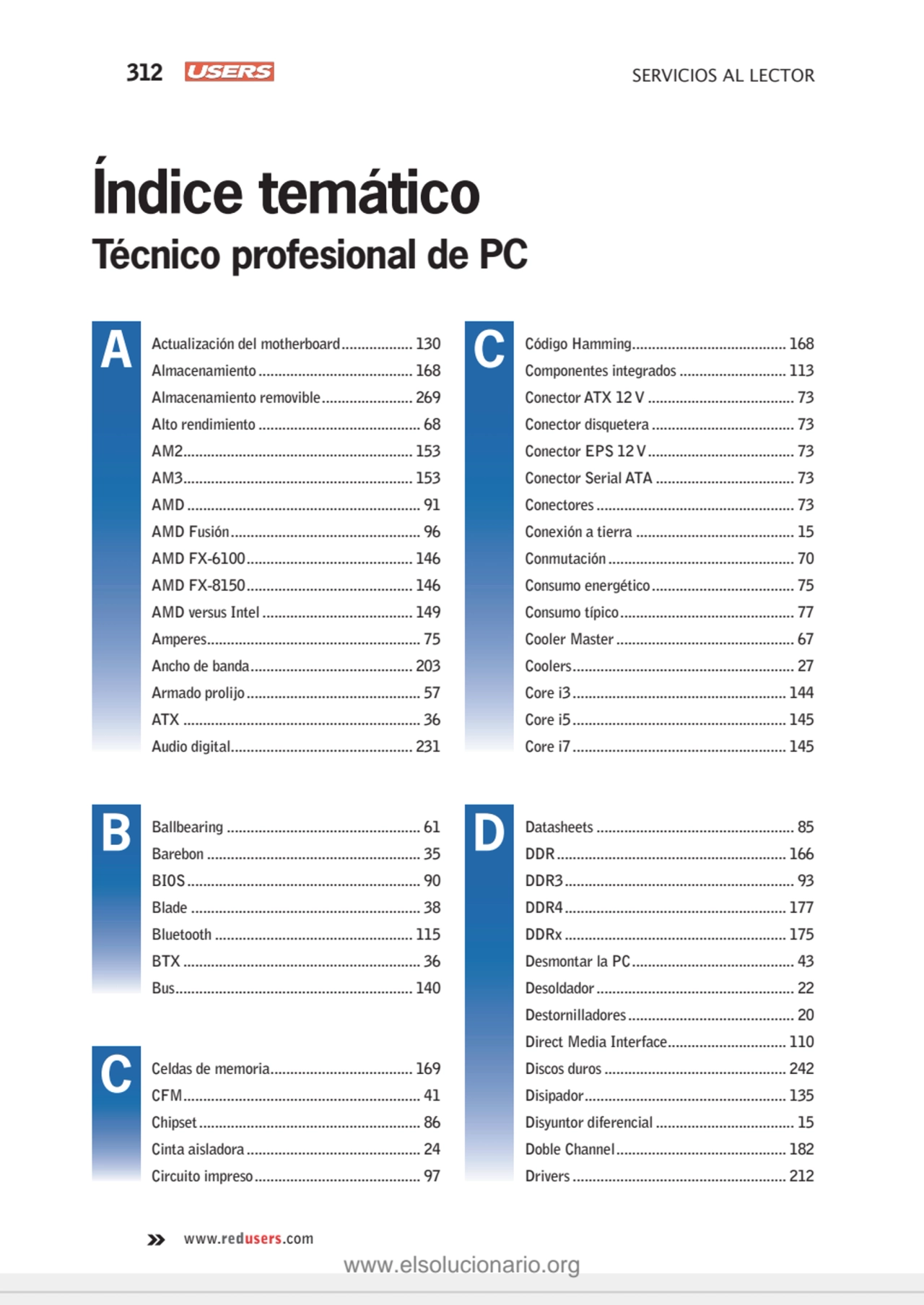 312 4. SERVICIOS AL LECTOR
www.redusers.com
Índice temático
Técnico profesional de PC
Código Ha…