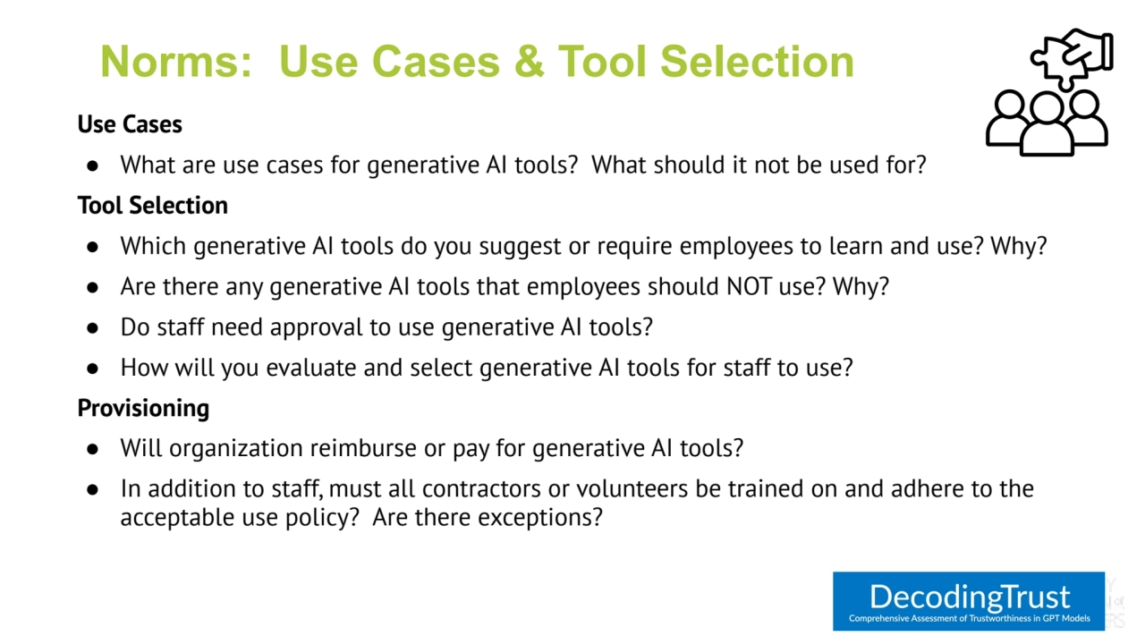 Norms: Use Cases & Tool Selection
Use Cases
● What are use cases for generative AI tools? What sh…