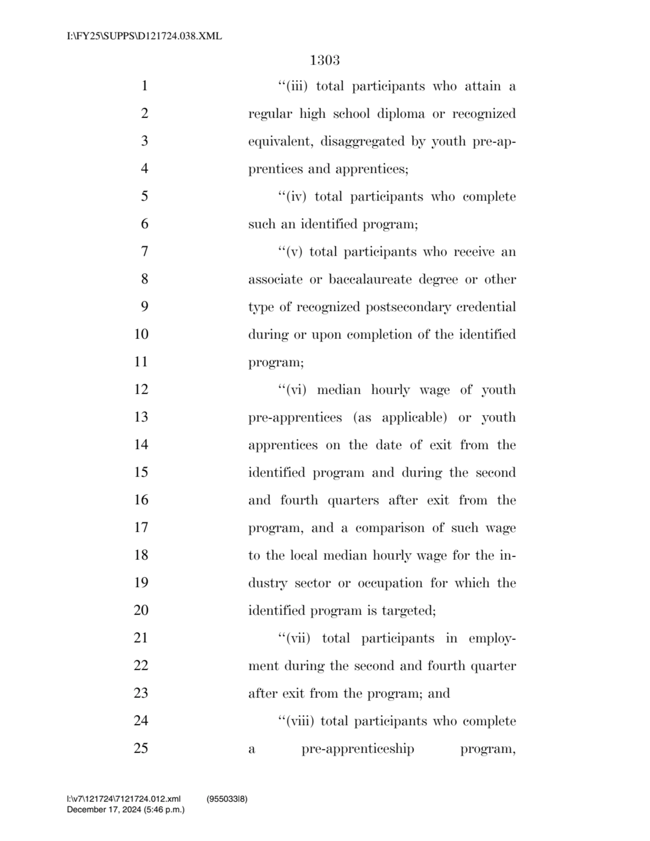 1303 
1 ‘‘(iii) total participants who attain a 
2 regular high school diploma or recognized 
3 …