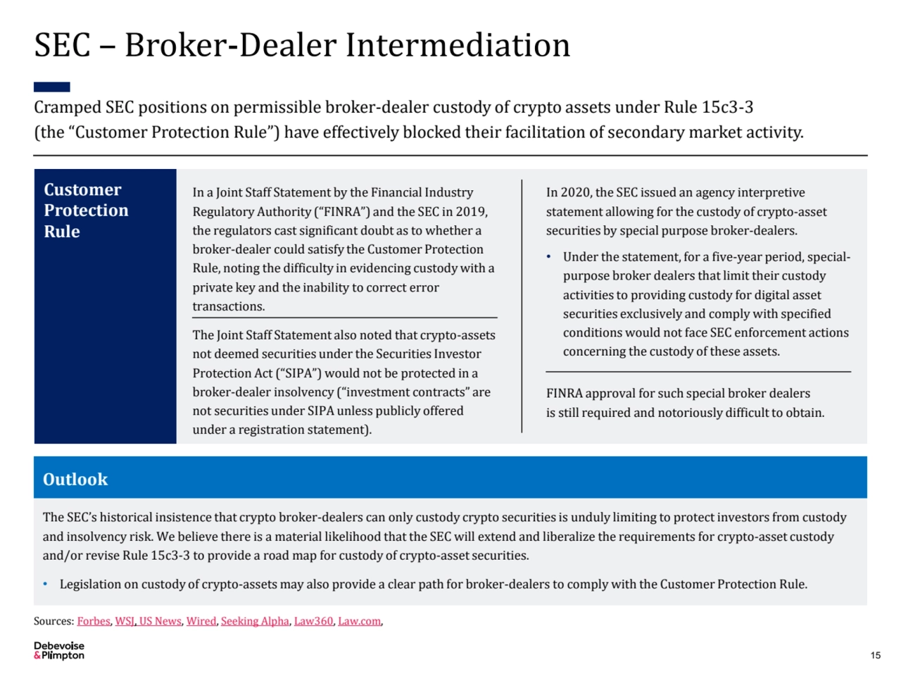 SEC – Broker-Dealer Intermediation
15
Sources: Forbes, WSJ, US News, Wired, Seeking Alpha, Law360…