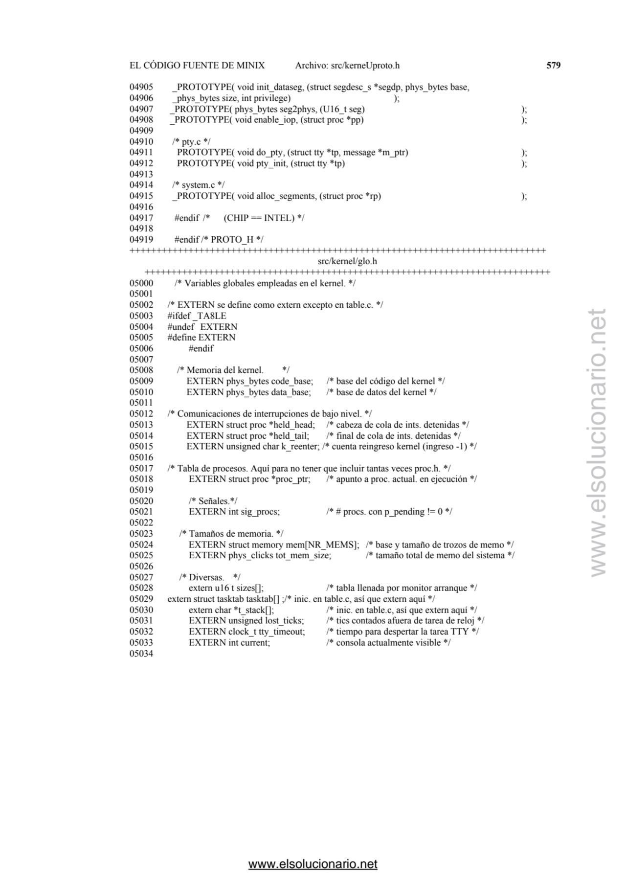 EL CÓDIGO FUENTE DE MINIX Archivo: src/kerneUproto.h 579
04905 _PROTOTYPE( void init_dataseg, (str…