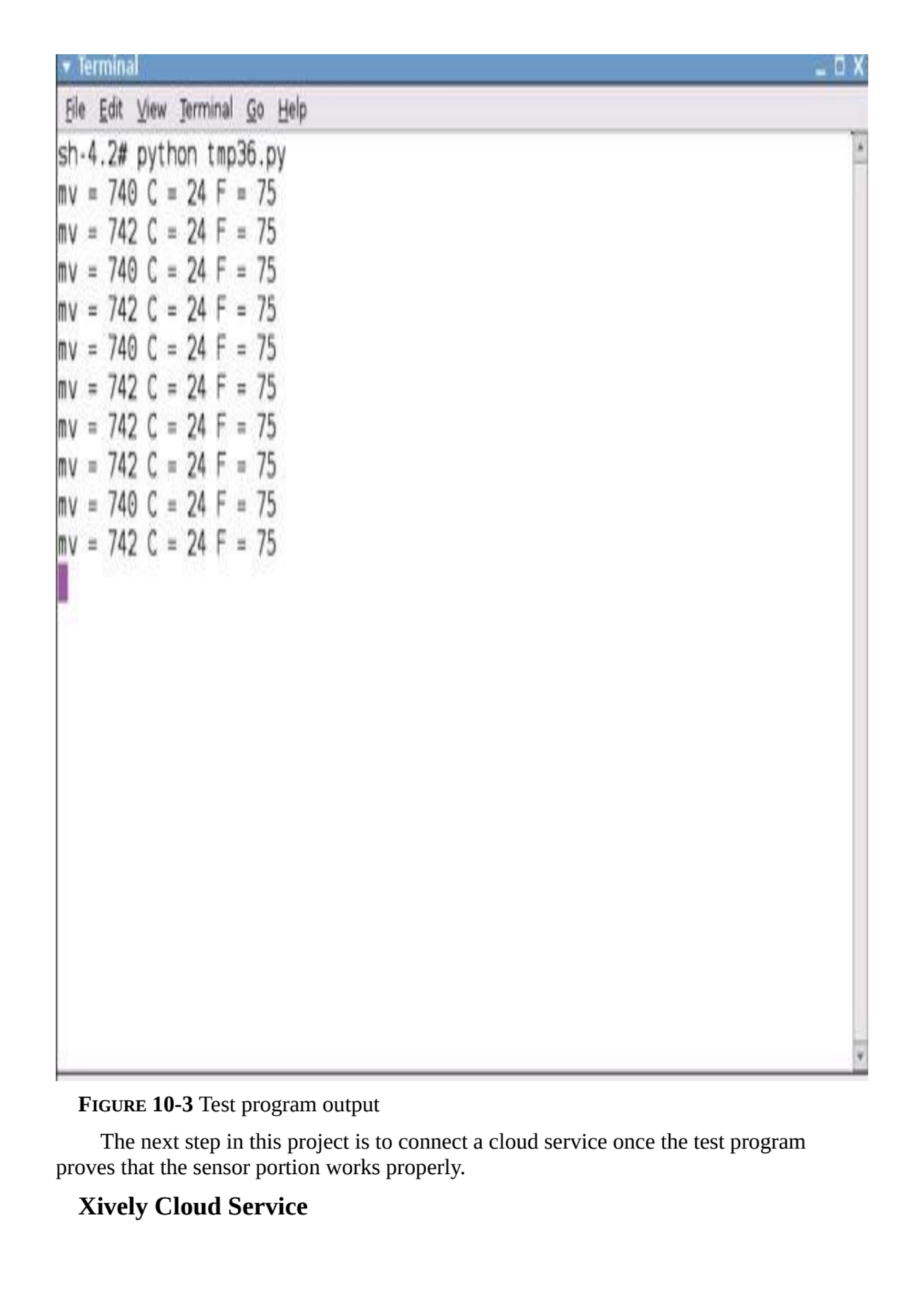 FIGURE 10-3 Test program output
The next step in this project is to connect a cloud service once t…