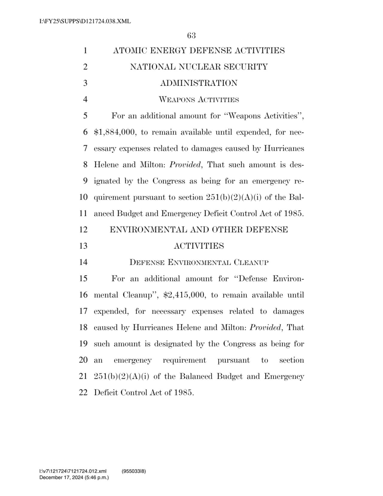 63 
1 ATOMIC ENERGY DEFENSE ACTIVITIES 
2 NATIONAL NUCLEAR SECURITY 
3 ADMINISTRATION 
4 WEAPON…