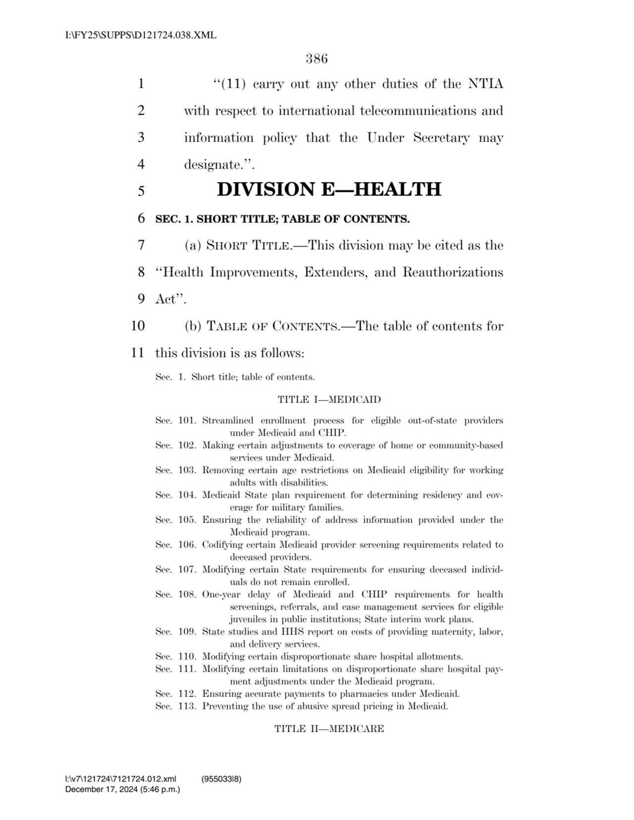 386 
1 ‘‘(11) carry out any other duties of the NTIA 
2 with respect to international telecommuni…