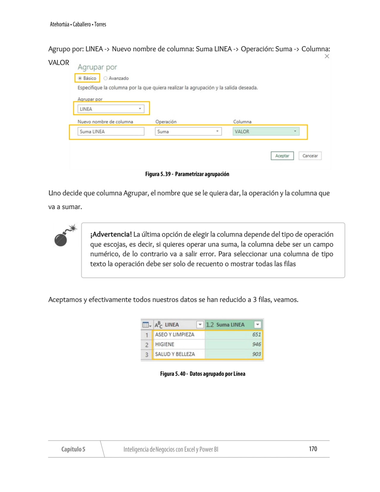 Agrupo por: LINEA -> Nuevo nombre de columna: Suma LINEA -> Operación: Suma -> Columna: 
VALOR
Un…