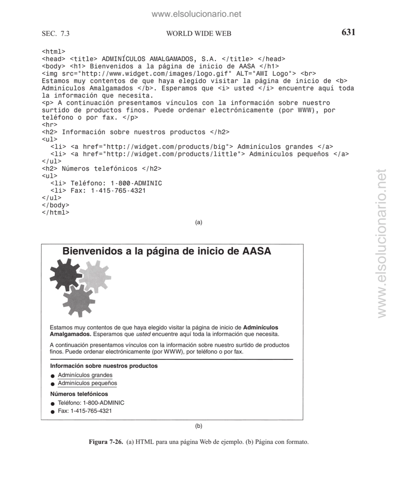 SEC. 7.3 WORLD WIDE WEB 631
<html>
<head> <title> ADMINÍCULOS AMALGAMADOS, S.A. </title> </head>
…