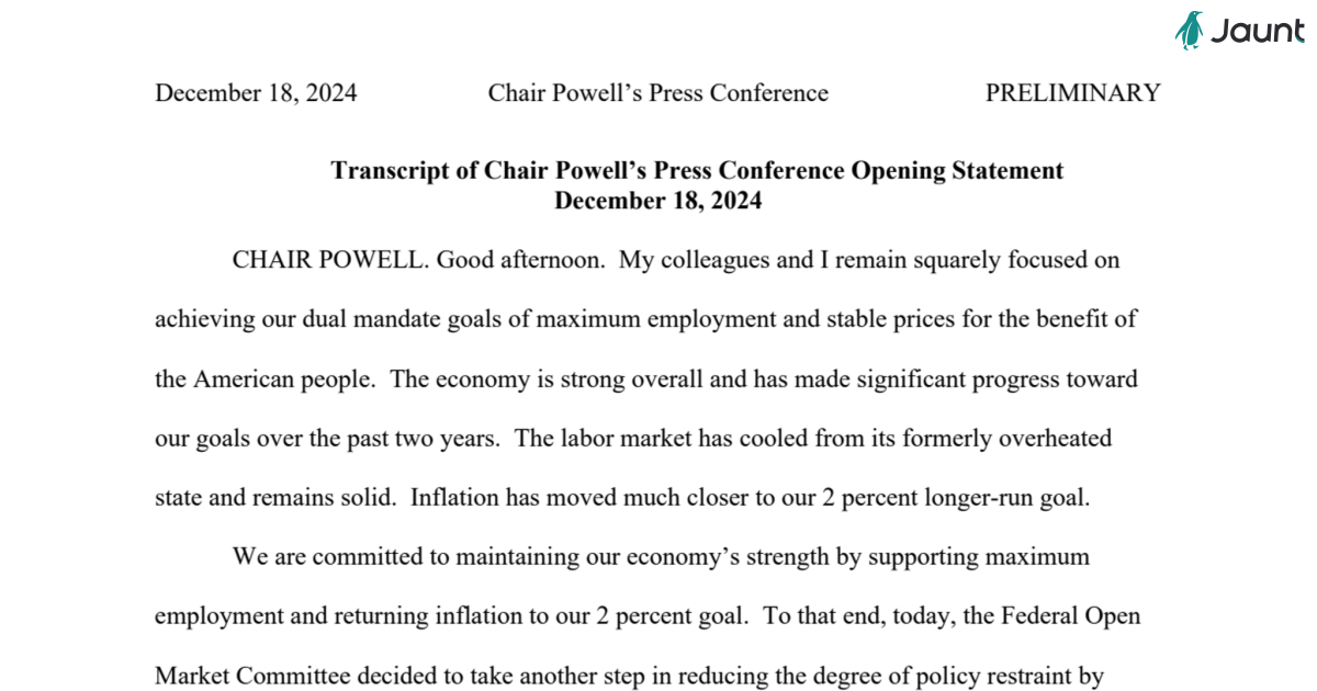 Transcript of Chair Powell’s Press Conference - December 18, 2024