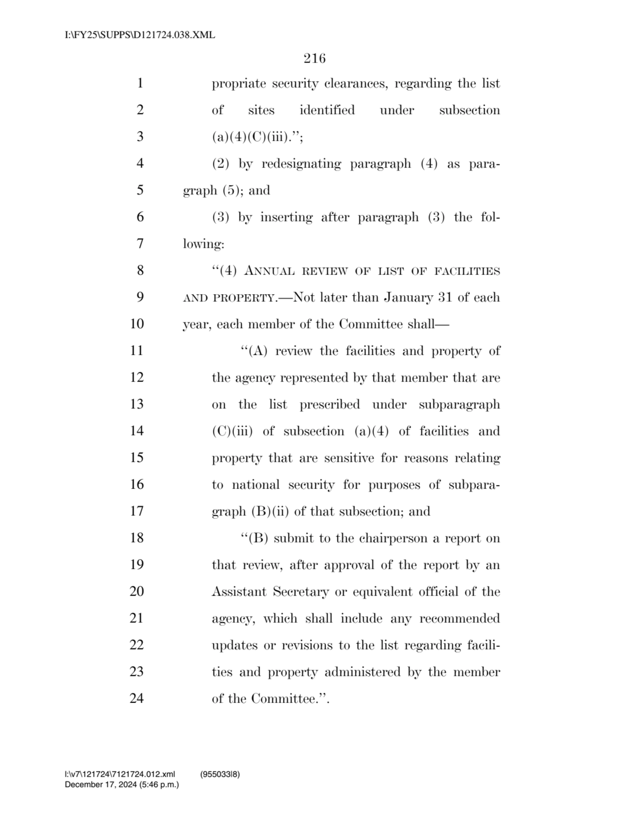 216 
1 propriate security clearances, regarding the list 
2 of sites identified under subsection …