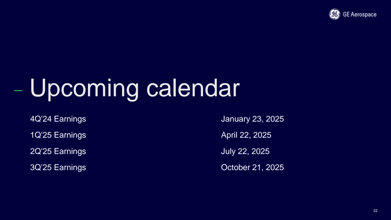 Upcoming calendar
4Q'24 Earnings January 23, 2025
1Q'25 Earnings April 22, 2025
2Q'25 Earnings J…