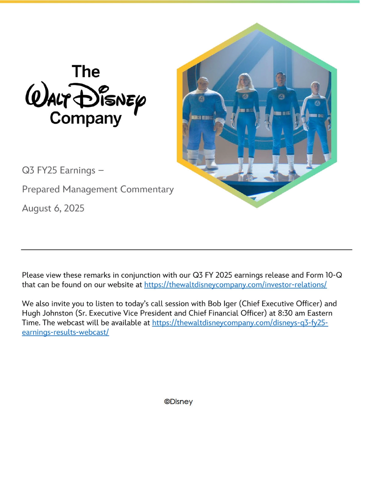 Disney's Q3 FY25 Earnings: Management Commentary - Page 1