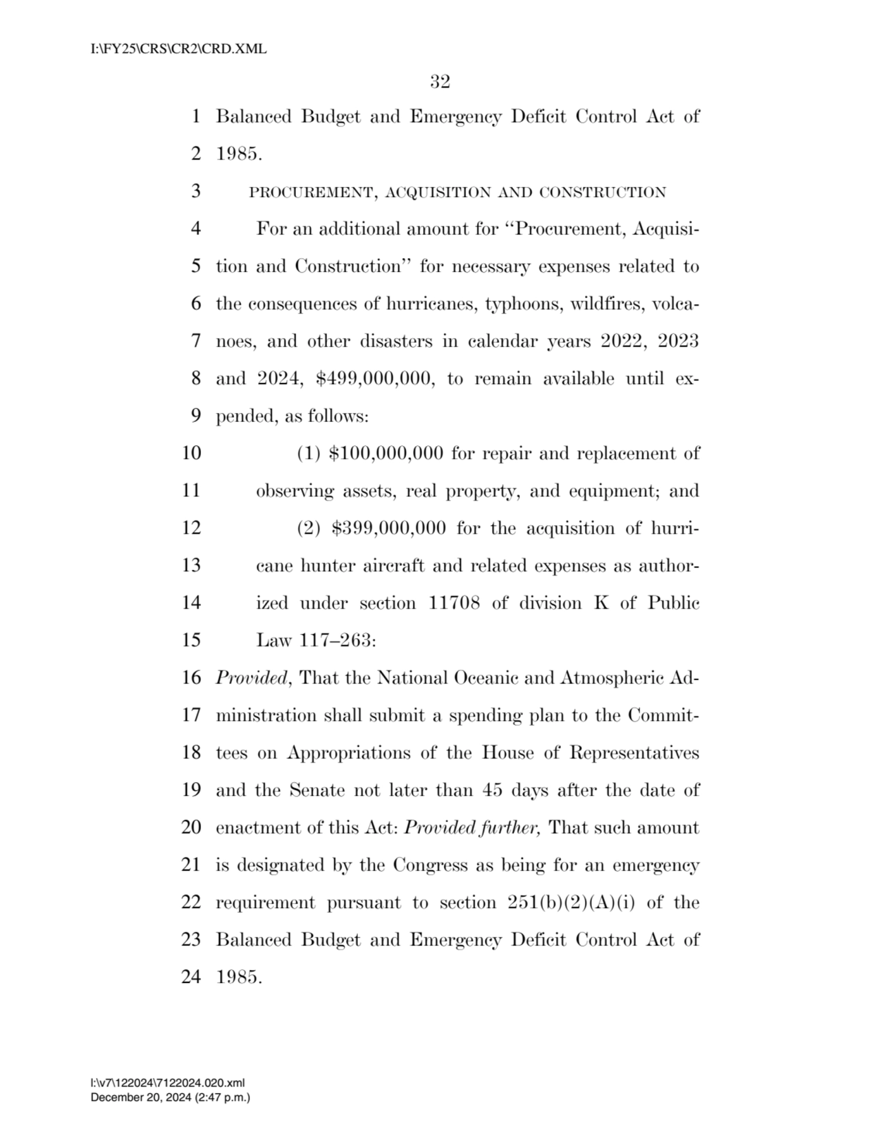 32 
1 Balanced Budget and Emergency Deficit Control Act of 
2 1985. 
3 PROCUREMENT, ACQUISITION …