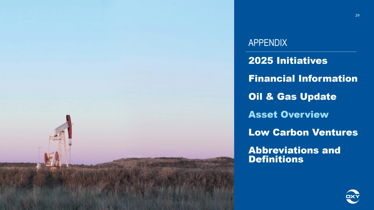 29
APPENDIX
2025 Initiatives
Financial Information
Oil & Gas Update
Asset Overview
Low Carbon Ventures
Abbreviations and 
Definitions