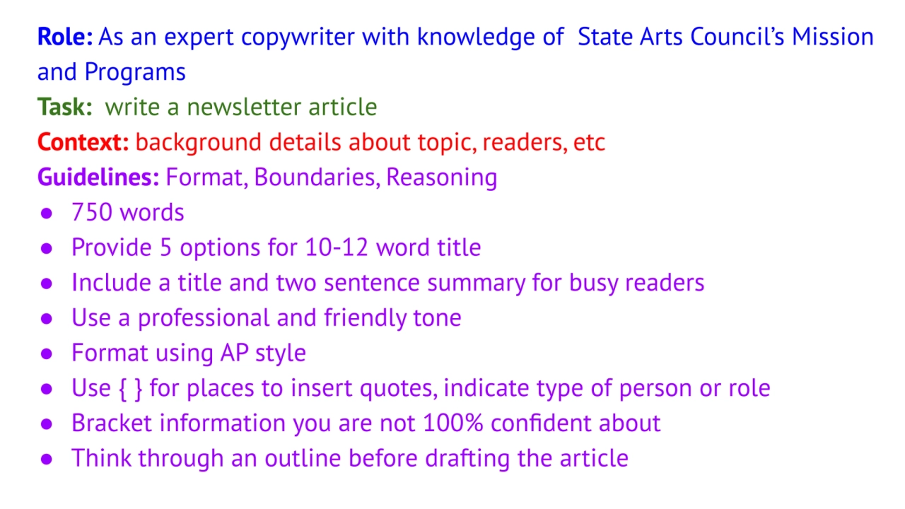 Role: As an expert copywriter with knowledge of State Arts Council’s Mission 
and Programs
Task: …