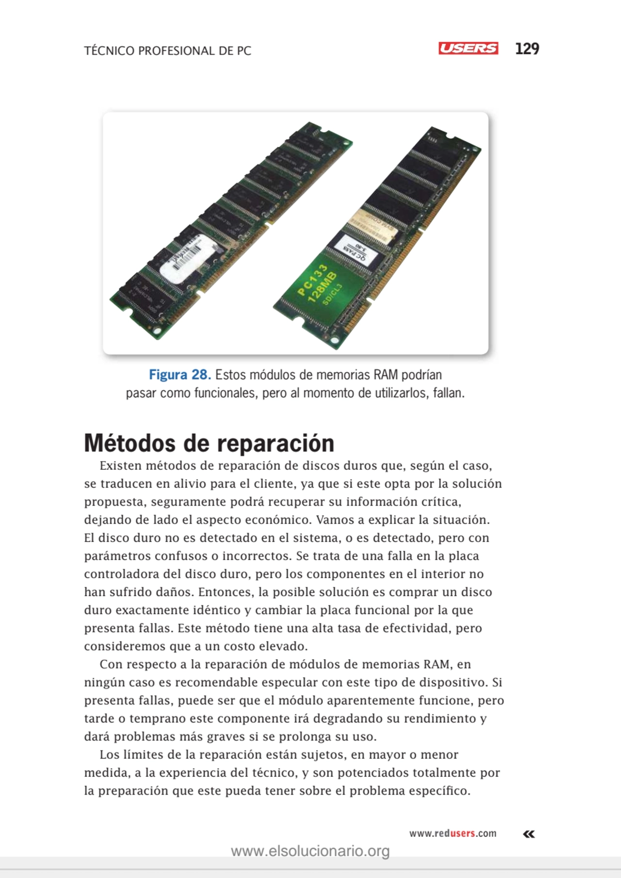 TÉCNICO PROFESIONAL DE PC 129
www.redusers.com
Figura 28. Estos módulos de memorias RAM podrían 
…