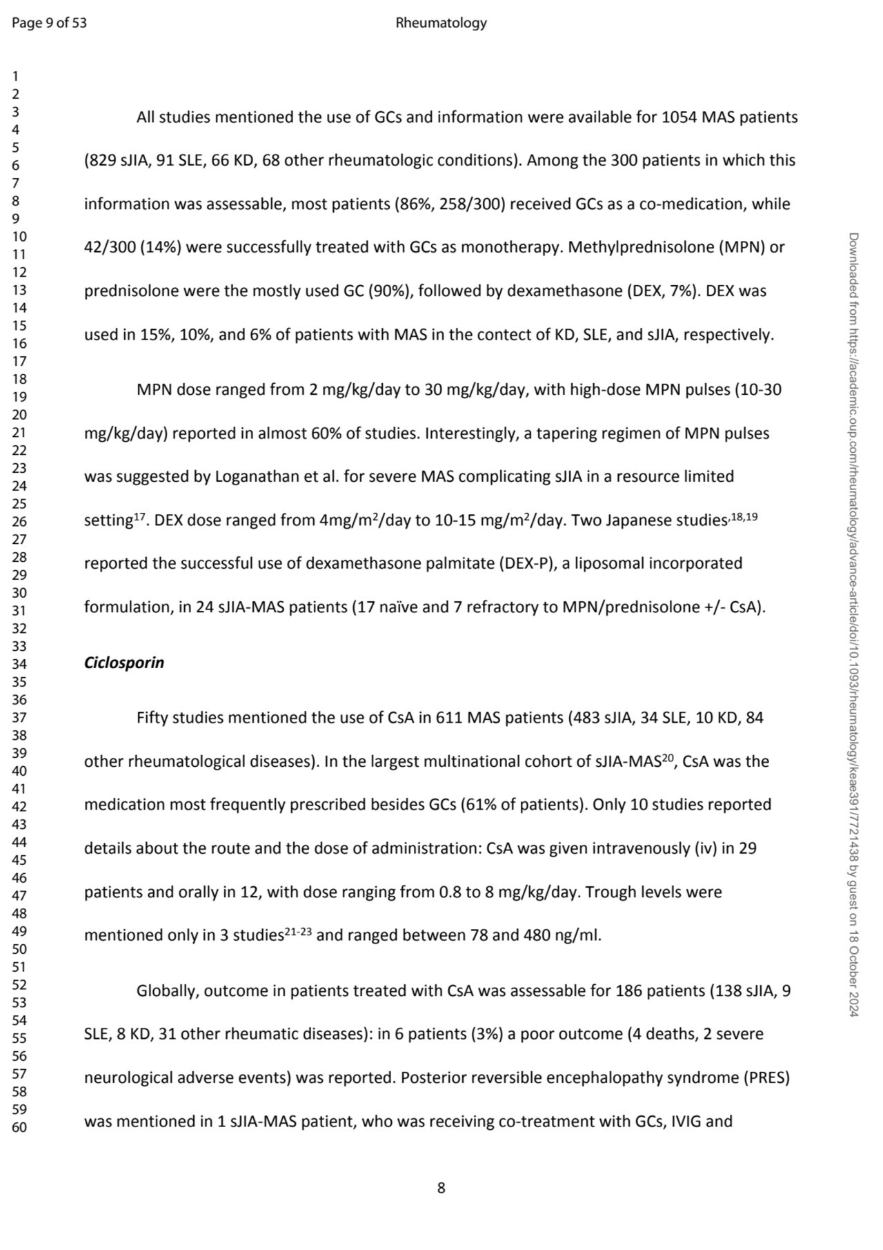 8
All studies mentioned the use of GCs and information were available for 1054 MAS patients 
(829…