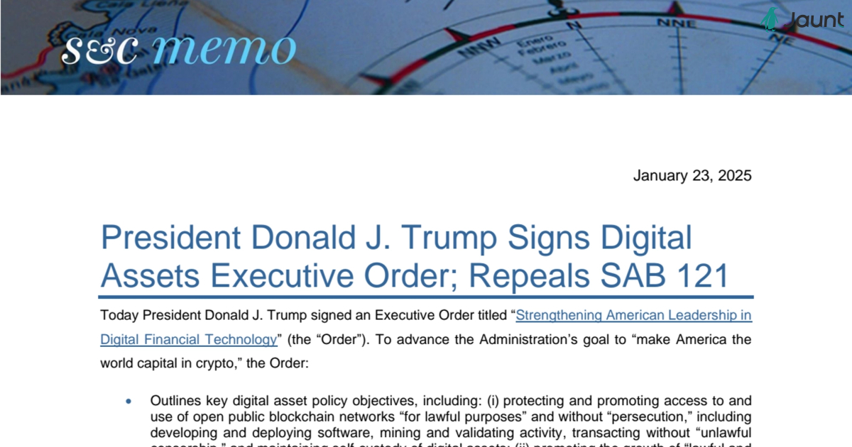 President Donald J. Trump Signs Digital Assets Executive Order; Repeals SAB 121