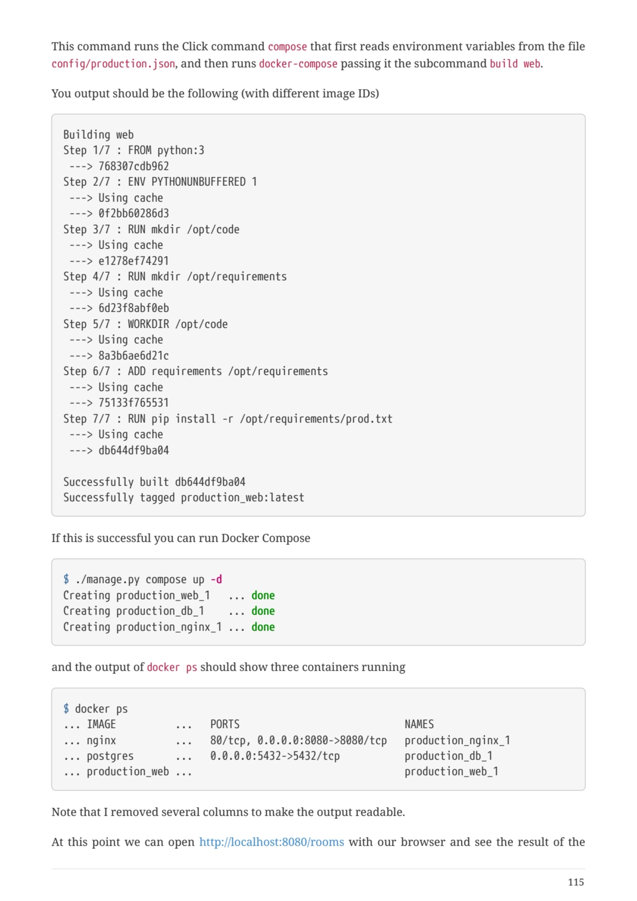 This command runs the Click command compose that first reads environment variables from the file
c…