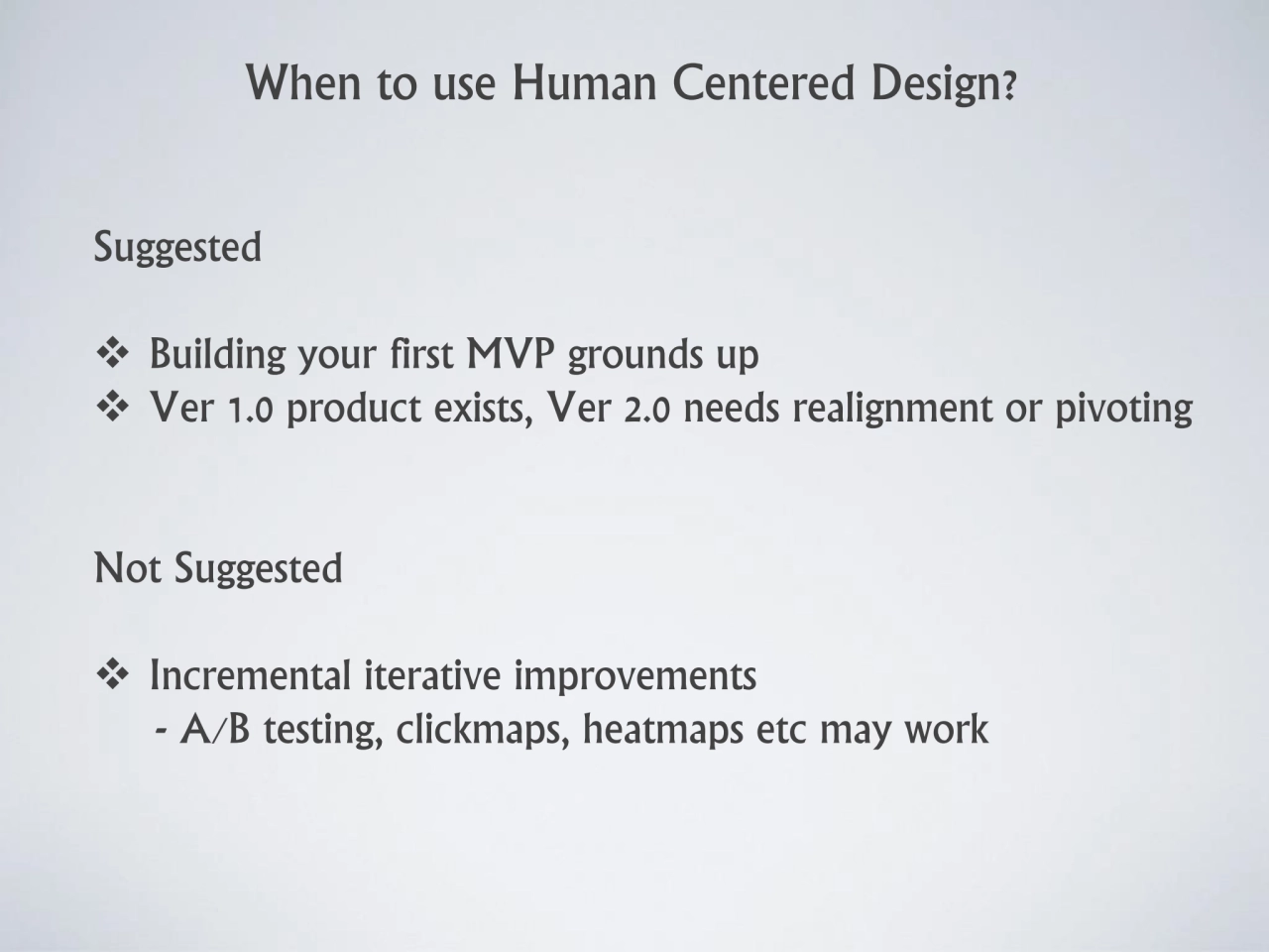 Suggested
❖ Building your first MVP grounds up 
❖ Ver 1.0 product exists, Ver 2.0 needs realignme…