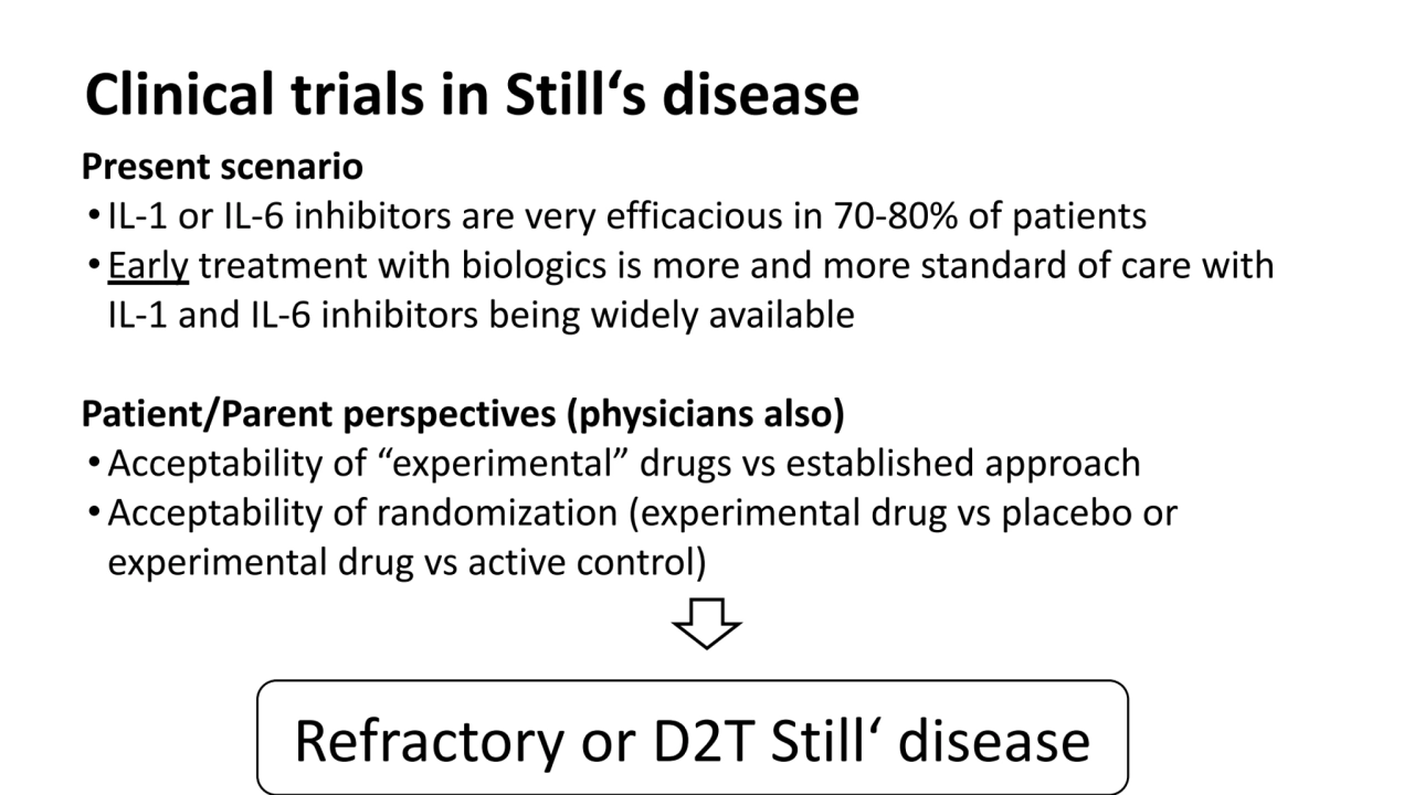 Clinical trials in Still‘s disease
Present scenario
•IL-1 or IL-6 inhibitors are very efficacious…