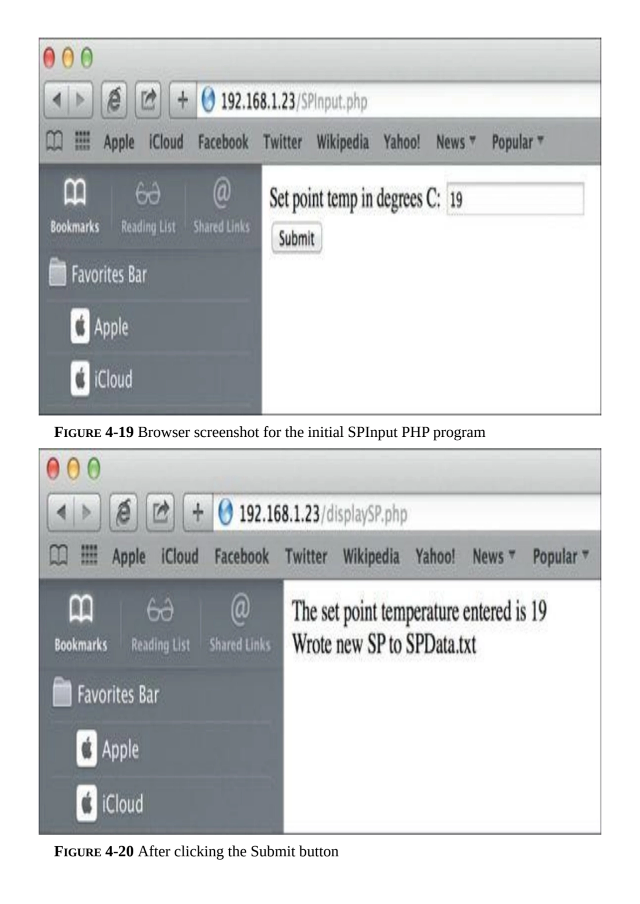 FIGURE 4-19 Browser screenshot for the initial SPInput PHP program
FIGURE 4-20 After clicking the …