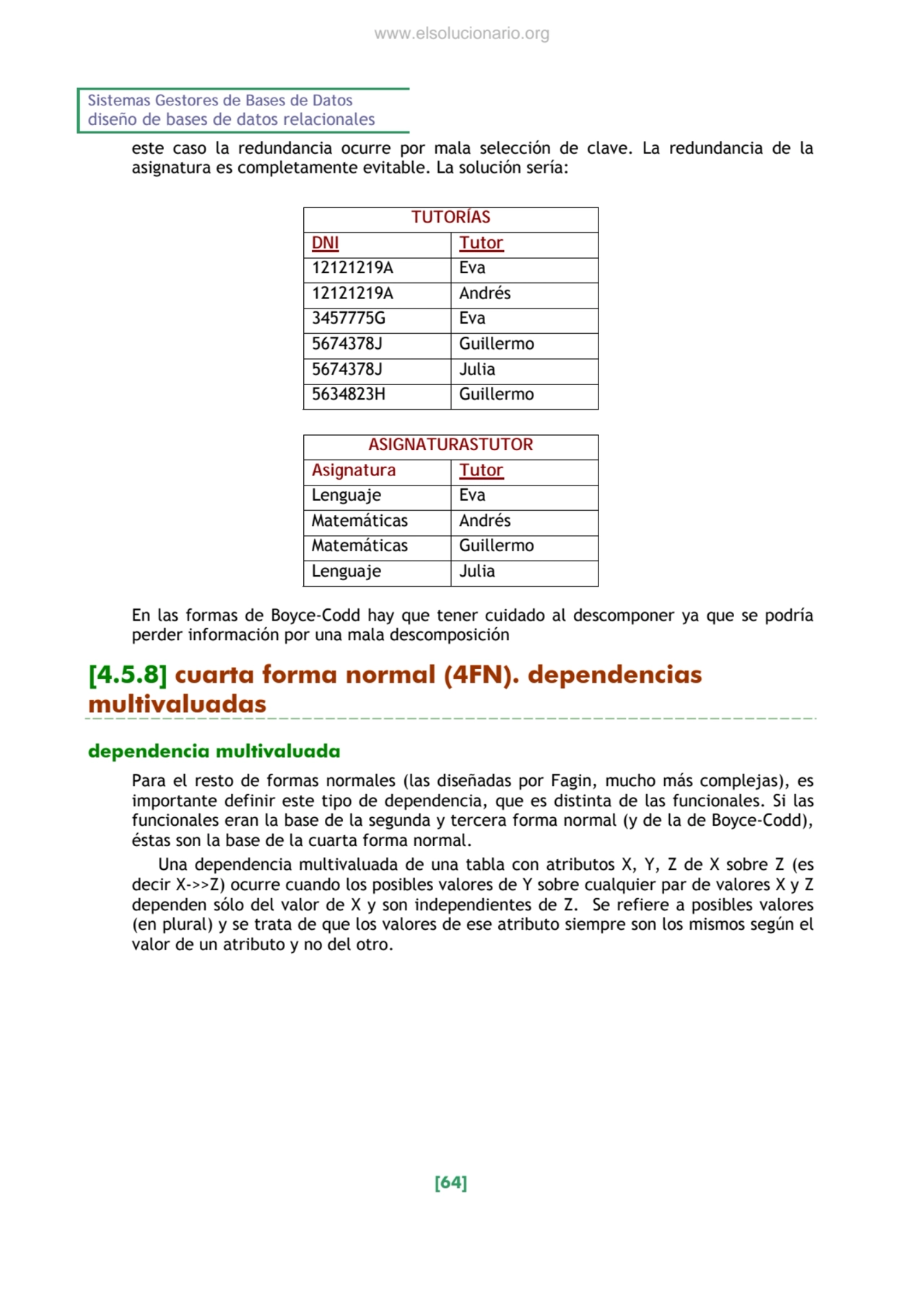 Sistemas Gestores de Bases de Datos 
diseño de bases de datos relacionales 
[64] 
este caso la r…