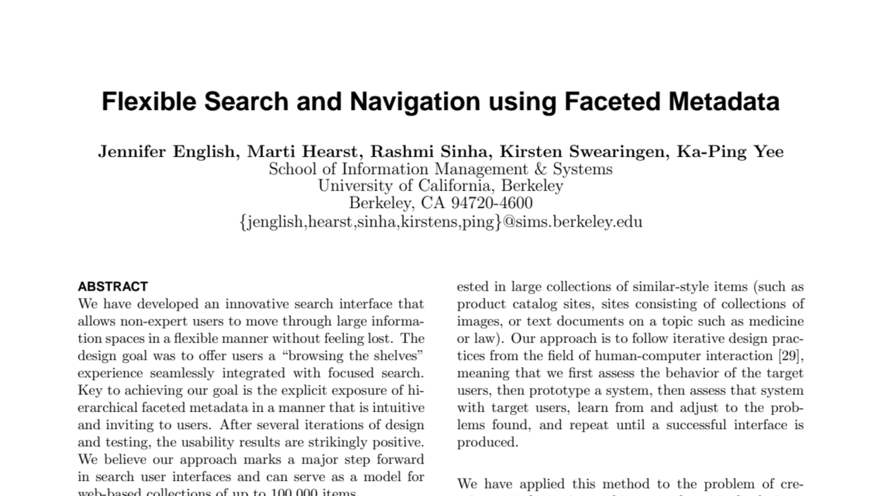 Flexible Search and Navigation using Faceted Metadata