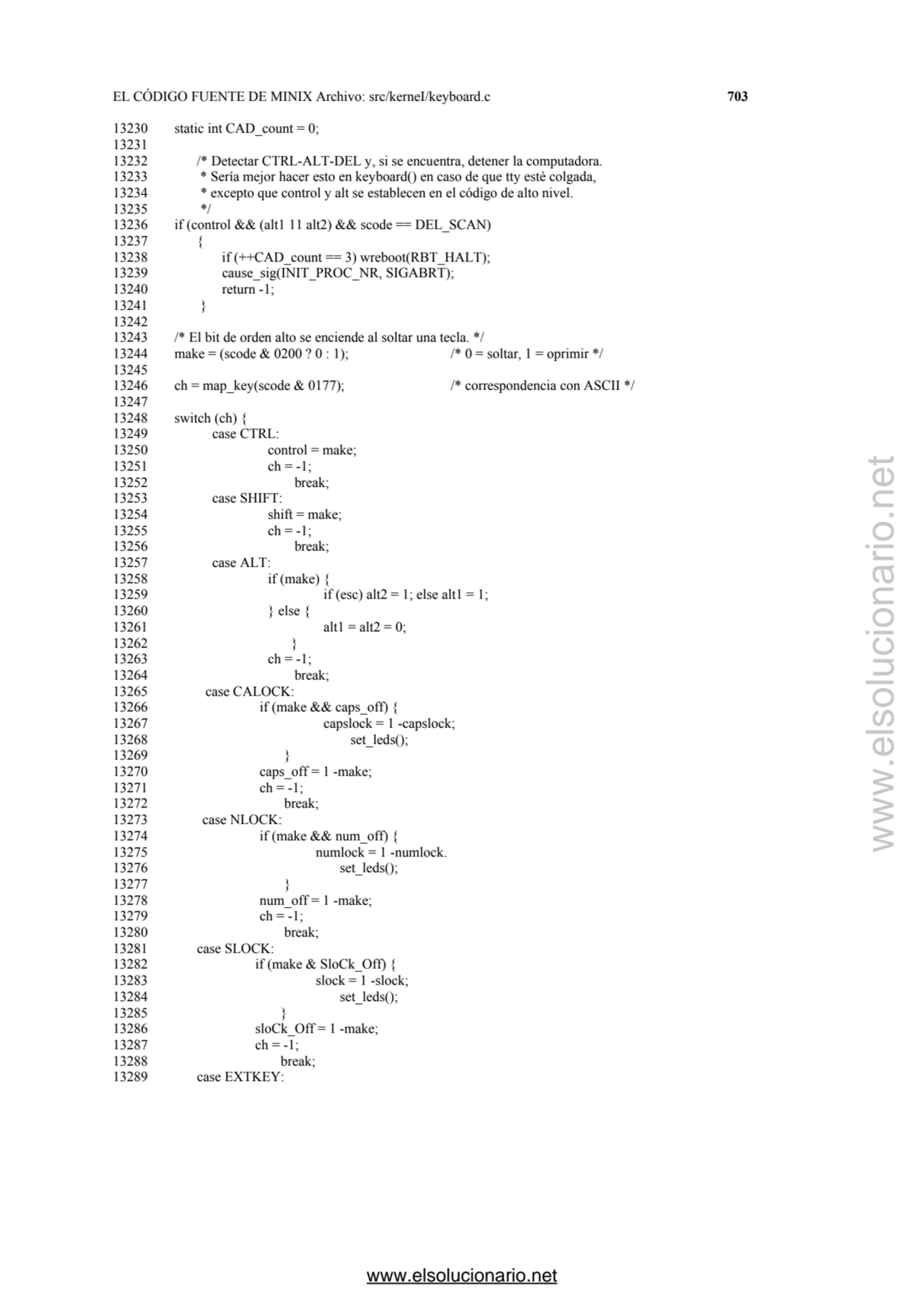 EL CÓDIGO FUENTE DE MINIX Archivo: src/kerneI/keyboard.c 703 
13230 static int CAD_count = 0; 
13…