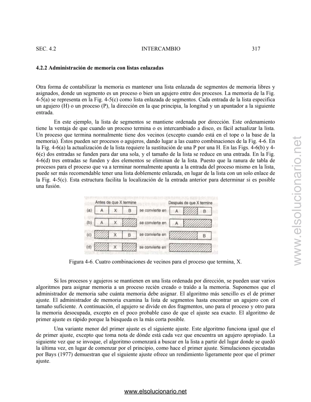 SEC. 4.2 INTERCAMBIO 317 
4.2.2 Administración de memoria con listas enlazadas 
Otra forma de con…