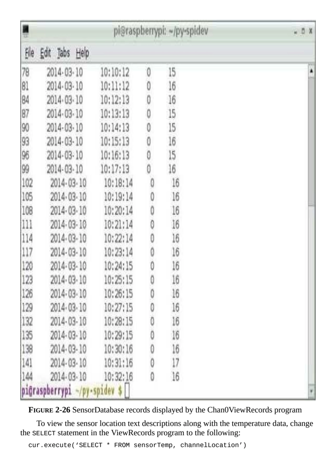 FIGURE 2-26 SensorDatabase records displayed by the Chan0ViewRecords program
To view the sensor lo…