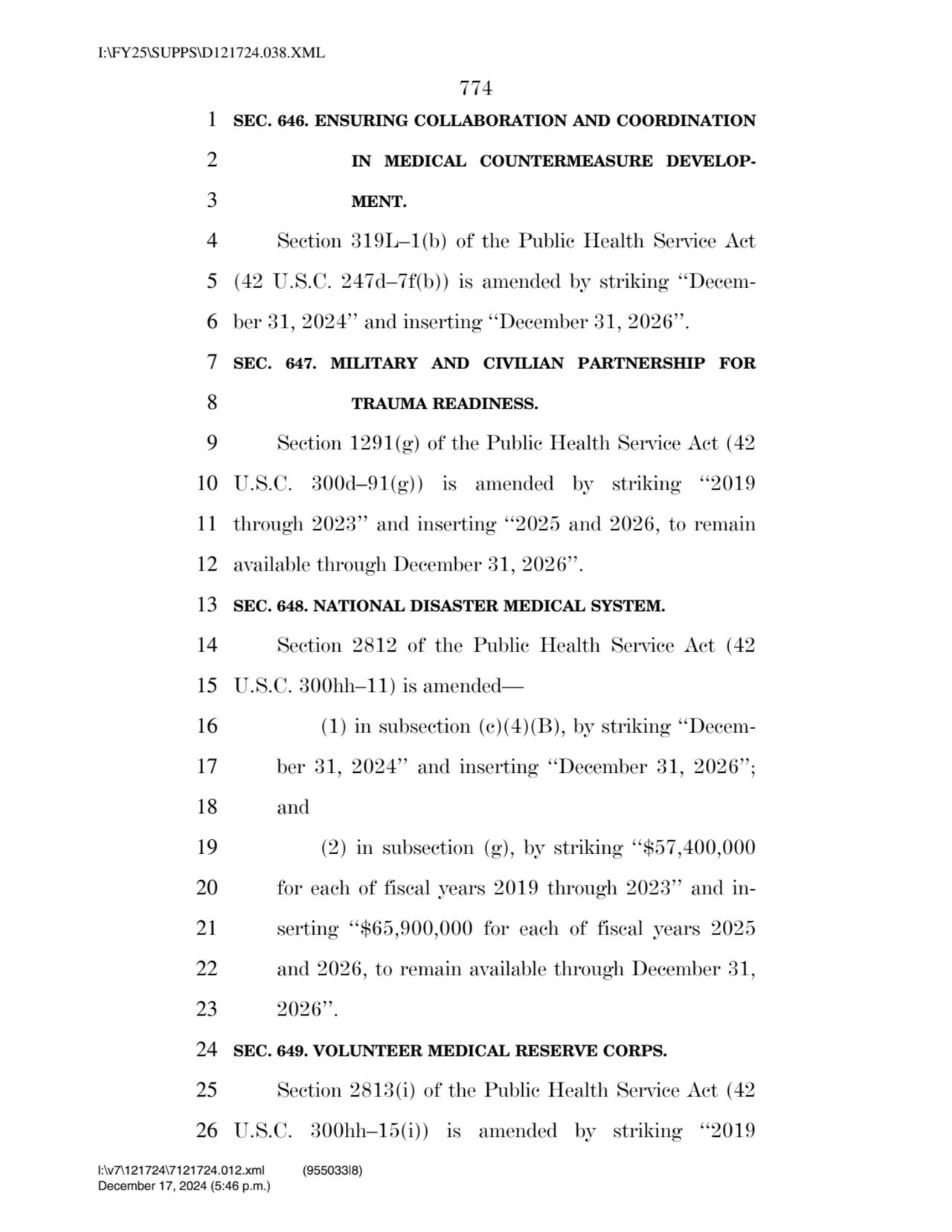 774 
1 SEC. 646. ENSURING COLLABORATION AND COORDINATION 
2 IN MEDICAL COUNTERMEASURE DEVELOP3 M…