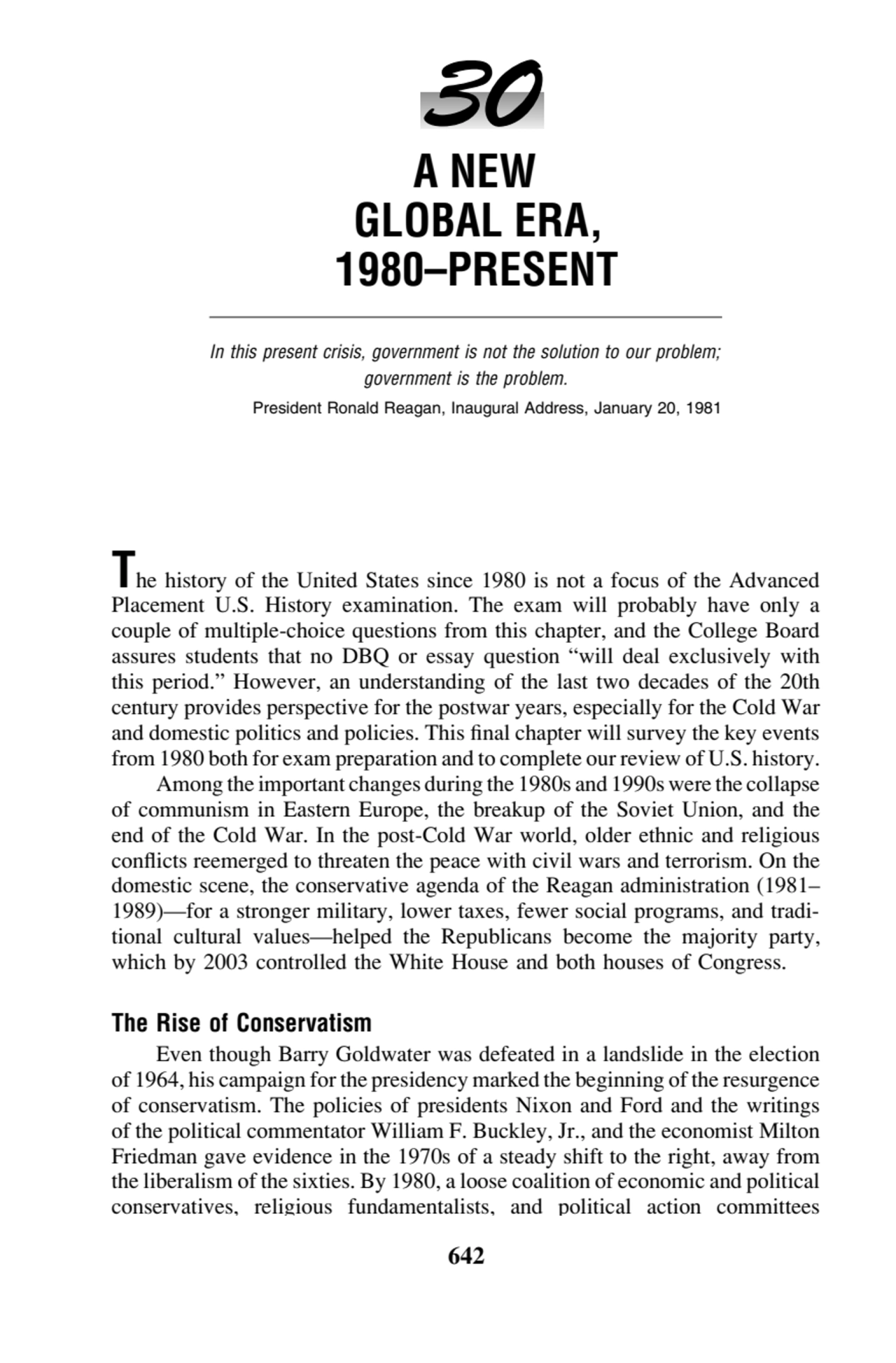 642 U.S. History: Preparing for the Advanced Placement Exam 30
 A NEW
GLOBAL ERA,
1980–PRESENT
…