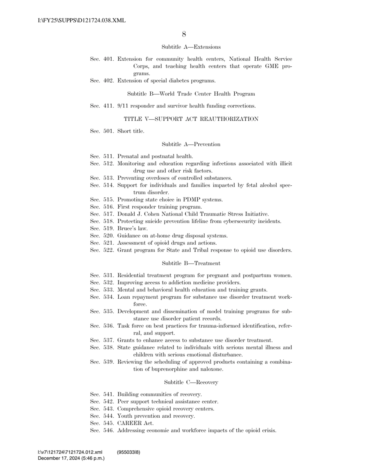 8 
Subtitle A—Extensions 
Sec. 401. Extension for community health centers, National Health Servi…