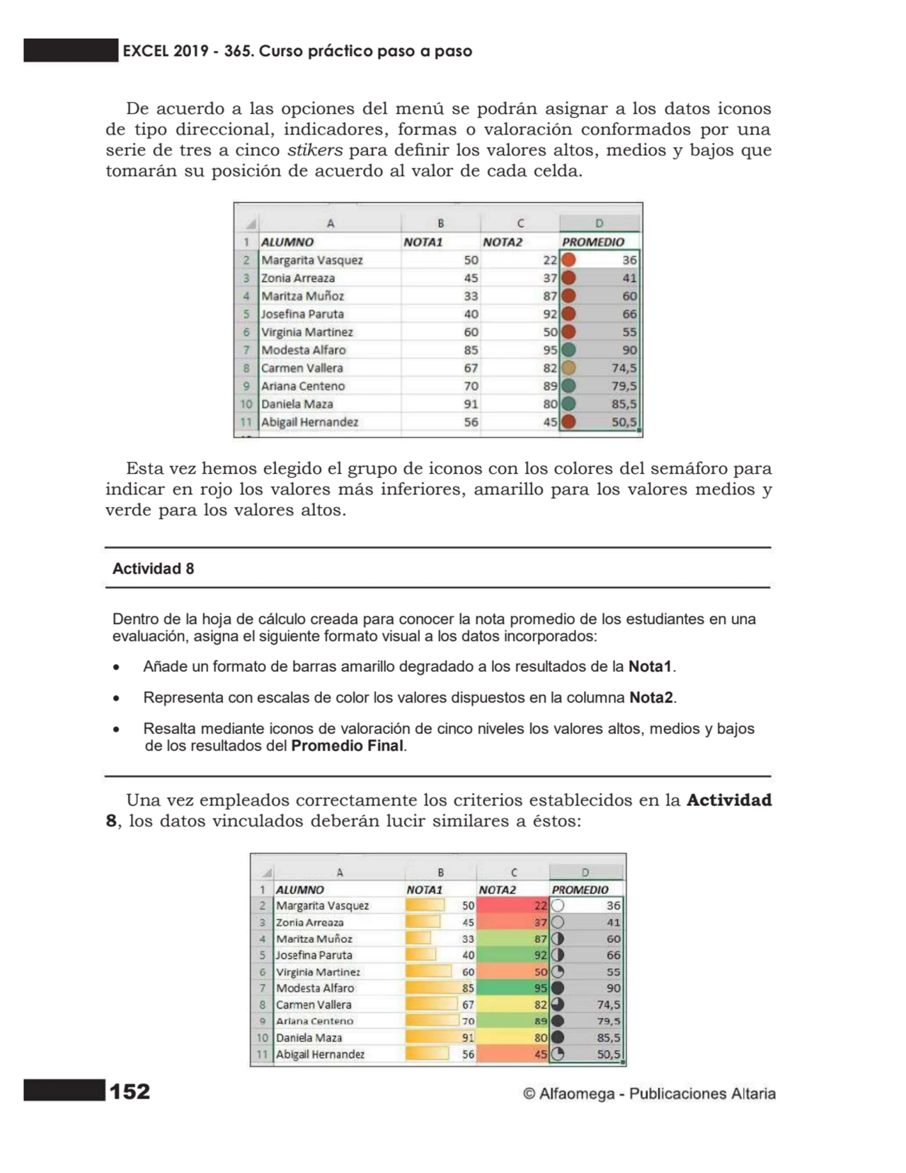 152
De acuerdo a las opciones del menú se podrán asignar a los datos iconos
de tipo direccional, …