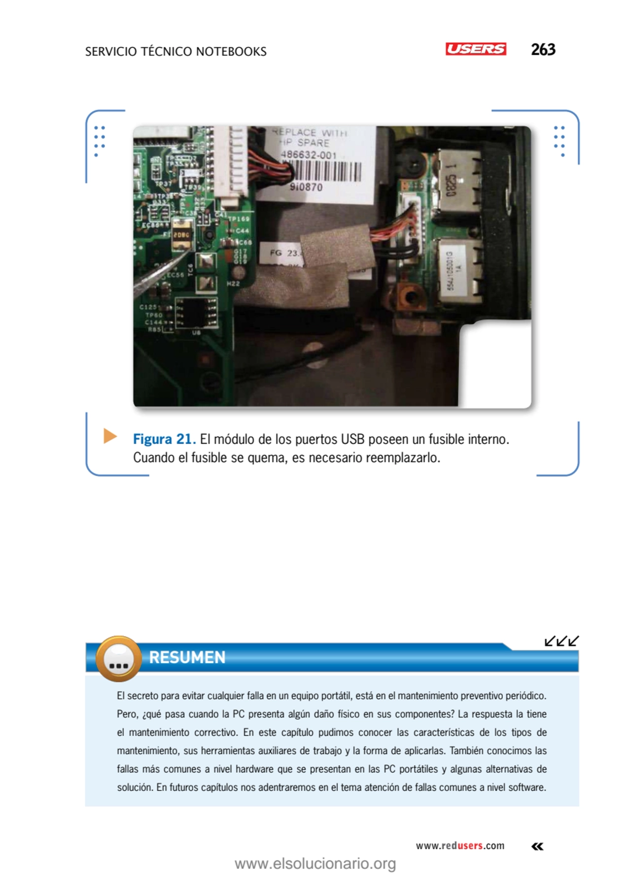 servicio técnico Notebooks 263
www.redusers.com
Figura 21. El módulo de los puertos USB poseen un…