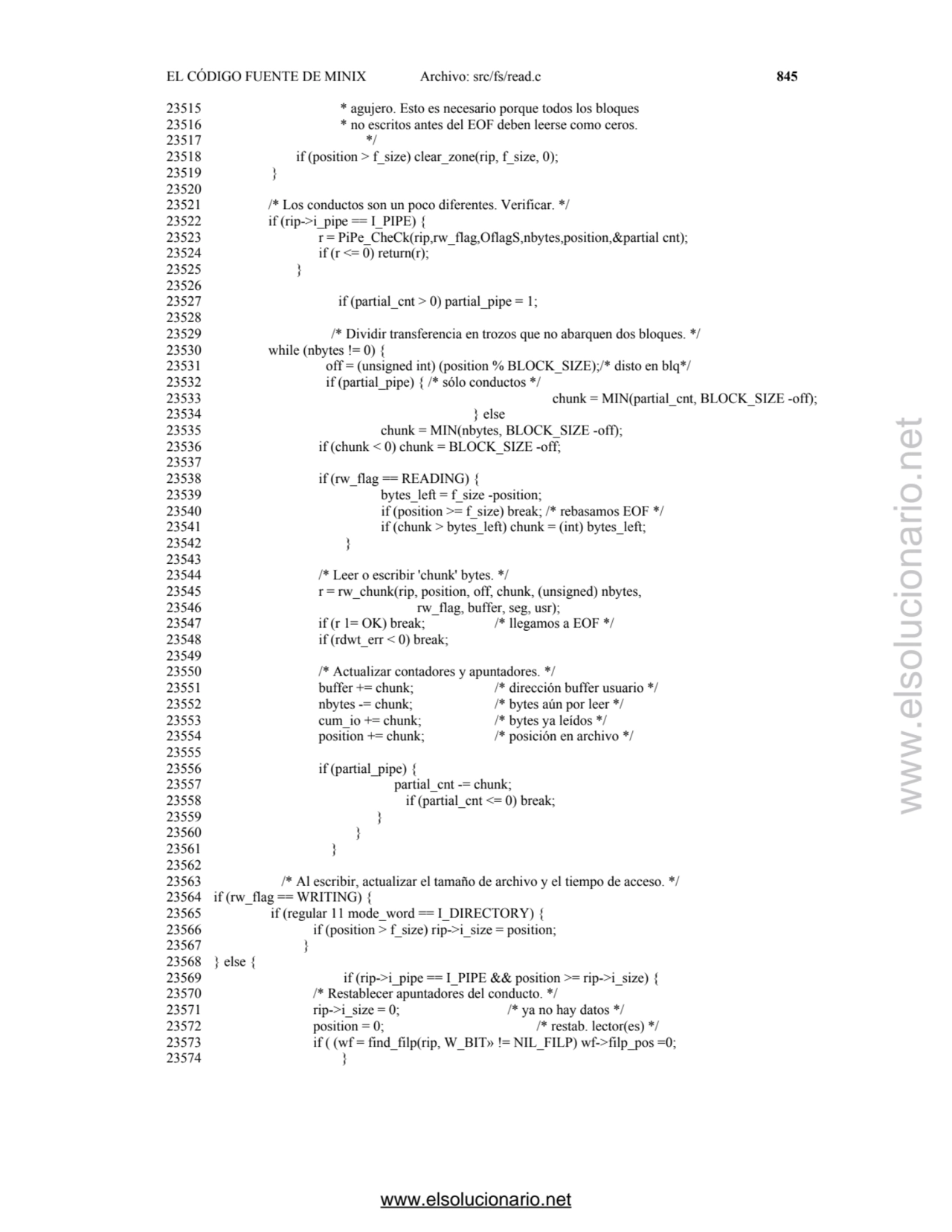 EL CÓDIGO FUENTE DE MINIX Archivo: src/fs/read.c 845
23515 * agujero. Esto es necesario porque tod…